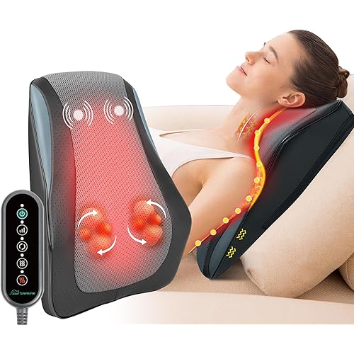 Snailax Back Massager for Back Pain Deep Tissue, Shiatsu Lower Back Neck Massager with Heat, 3D Kneading Massage Pillow for Neck Shoulder Legs, Gifts for Mom, Dad, Women