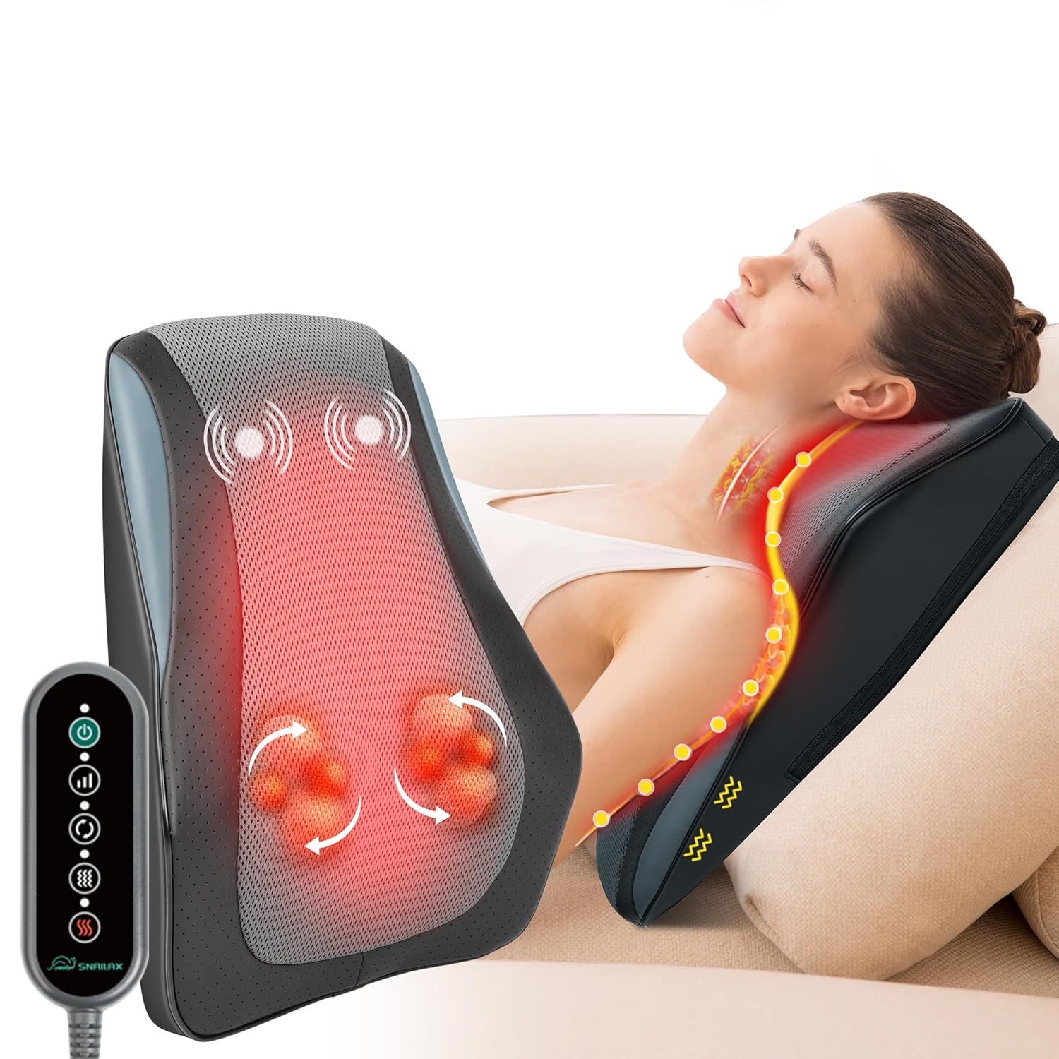 Snailax Back Massager for Back Pain Deep Tissue, Shiatsu Lower Back Neck Massager with Heat, 3D Kneading Massage Pillow for Neck Shoulder Legs, Gifts for Mom, Dad, Women