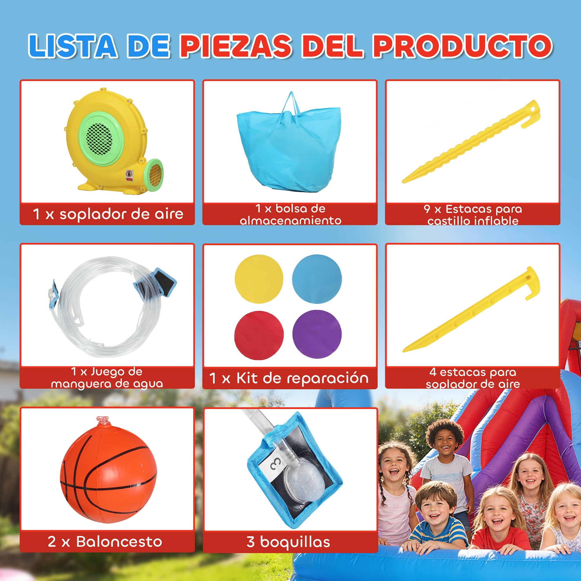 AIYAPLAY Castello gonfiabile acquatico 6 in 1 con soffiatore, 550 W, 470 x 445 x 205 cm | Per bambini, scivolo, parete di arrampicata, piscina, cerchio da basket, porta da calcio, esterno e interno