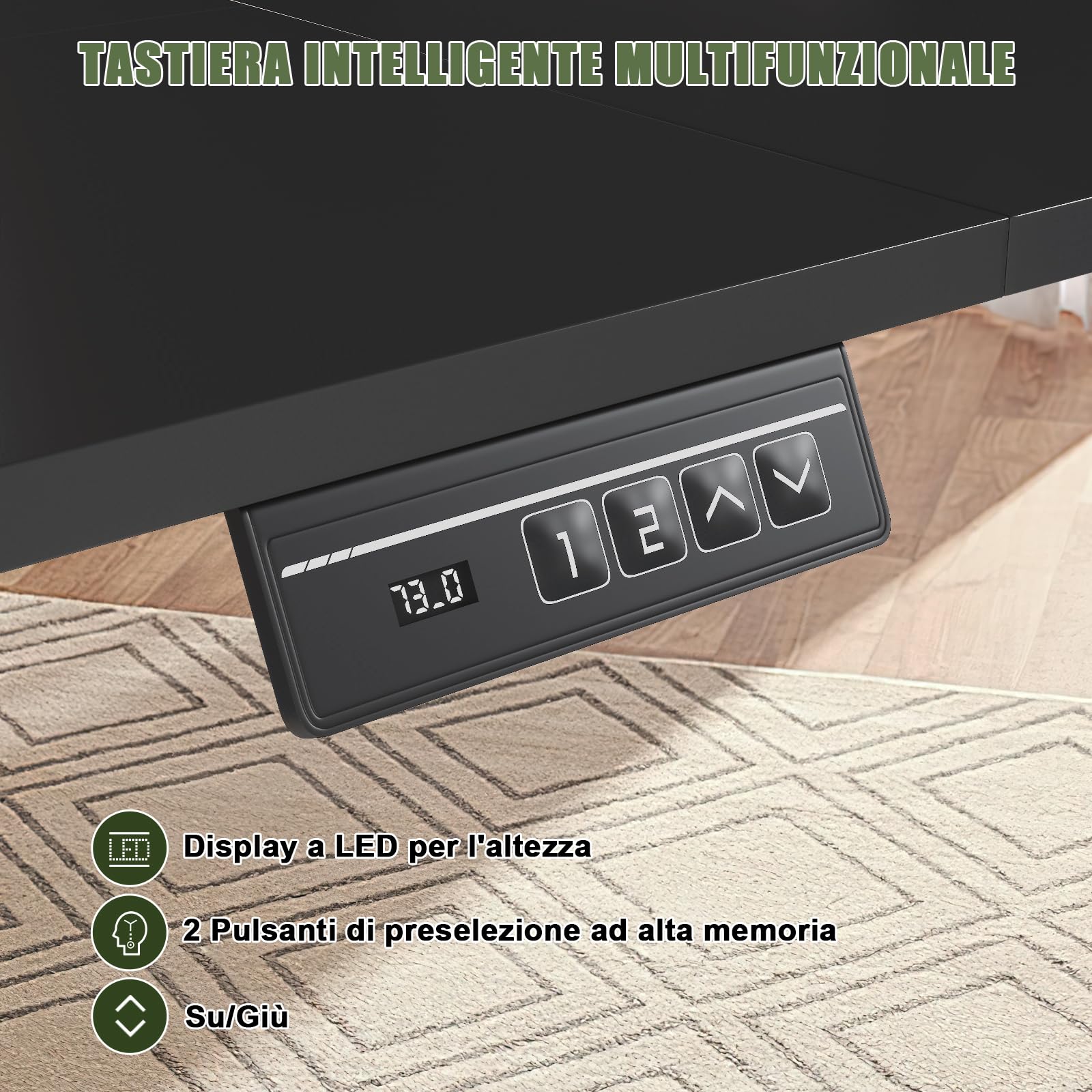 Devoko 120 x 60 cm Scrivania Regolabile in Altezza Supporto per Monitor | Regolabile con 2 Altezze di Memoria, Per Camera da Letto, Studio, Ufficio, Nero
