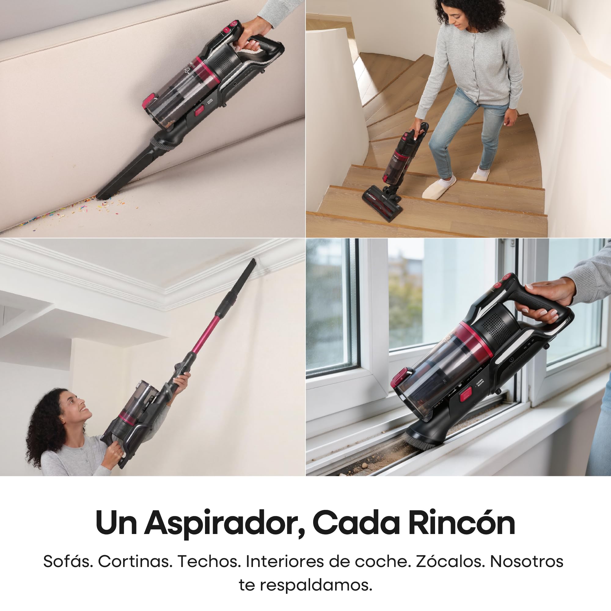 FAMIVAC FV3 Aspiradora sin Cable 60KPa/50Min/120㎡, Barra Plegable, Autoportante con Cepillo Antienredo y Luz Verde, Ligero de 1.5KG, Aspiradora de Mano para Suelos/Alfombras/Pelos/Coche