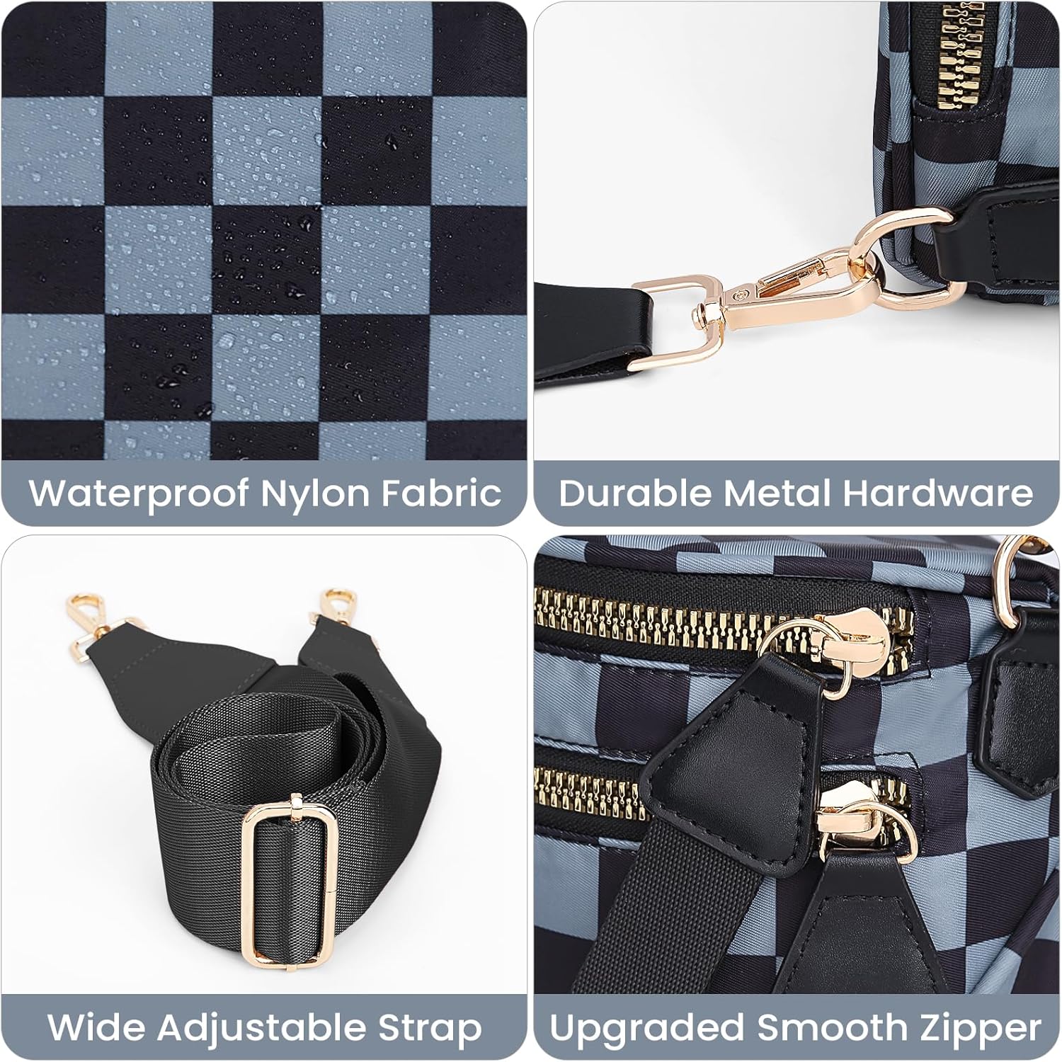 Lushandy Bum Bag Women's Checkered Crossbody Bag Nylon Cross Body Bags Plaid Mom Everyday Purse for Travel - Image 3