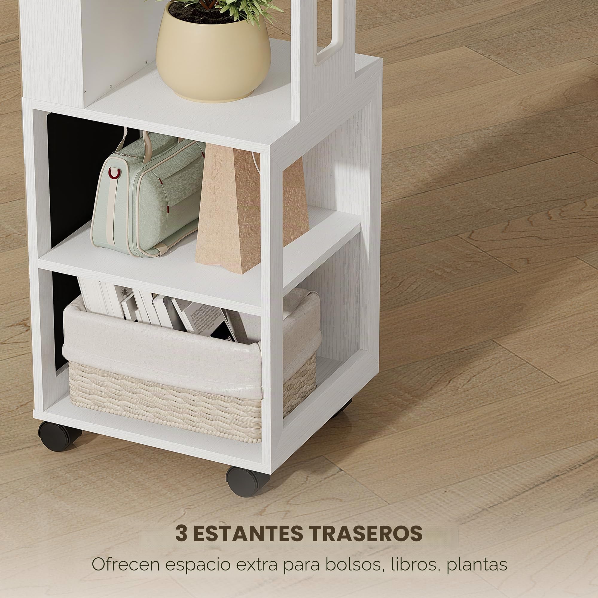 HOMCOM Armario de joyas con espejo, bloqueable 360°, marco blanco | Organizador de joyas giratorio con iluminación LED, para dormitorio/vestidor, forro negro