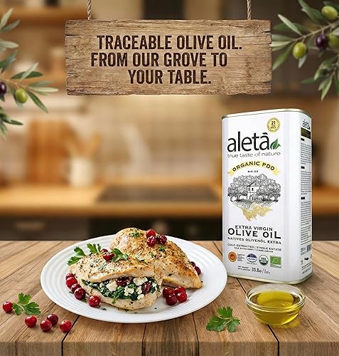 Miniatura 7 de Aleta Organic and Ellora Farms Certified Single Estate DOP Aceite de oliva virgen extra, Creta Grecia, 1 litro (33.8 oz) cada lata, paquete combinado