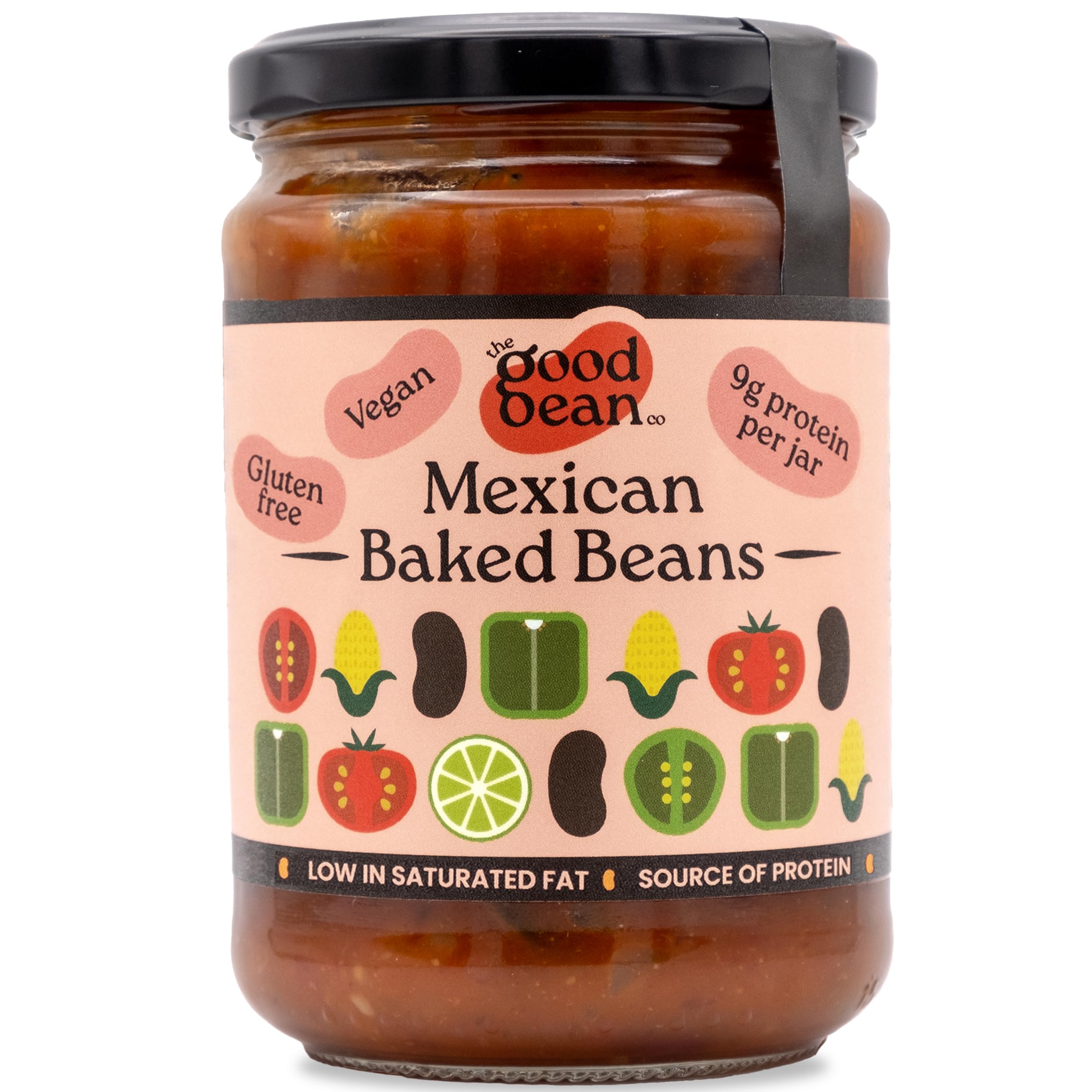 The Good Bean Co Mexican Baked Beans 350g - Spicy Black Beans in Chilli Sauce, Perfect for Tacos, Nachos & Mexican Meals