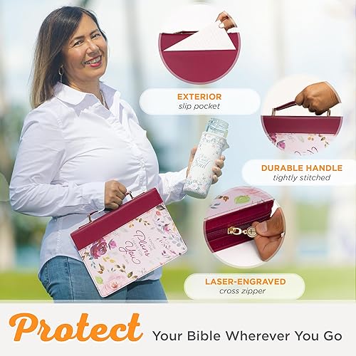Miniatura 5 de Christian Art Gifts Funda de Biblia de moda I Know The Plans Floral Jeremías 2911, piel sintética, rosaciruela, talla L