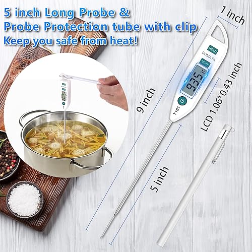 Miniatura 4 de BOMATA Termómetro impermeable IPX7 para agua, líquido, vela y cocina. Termómetro de alimentos de lectura instantánea con sonda larga para cocinar,