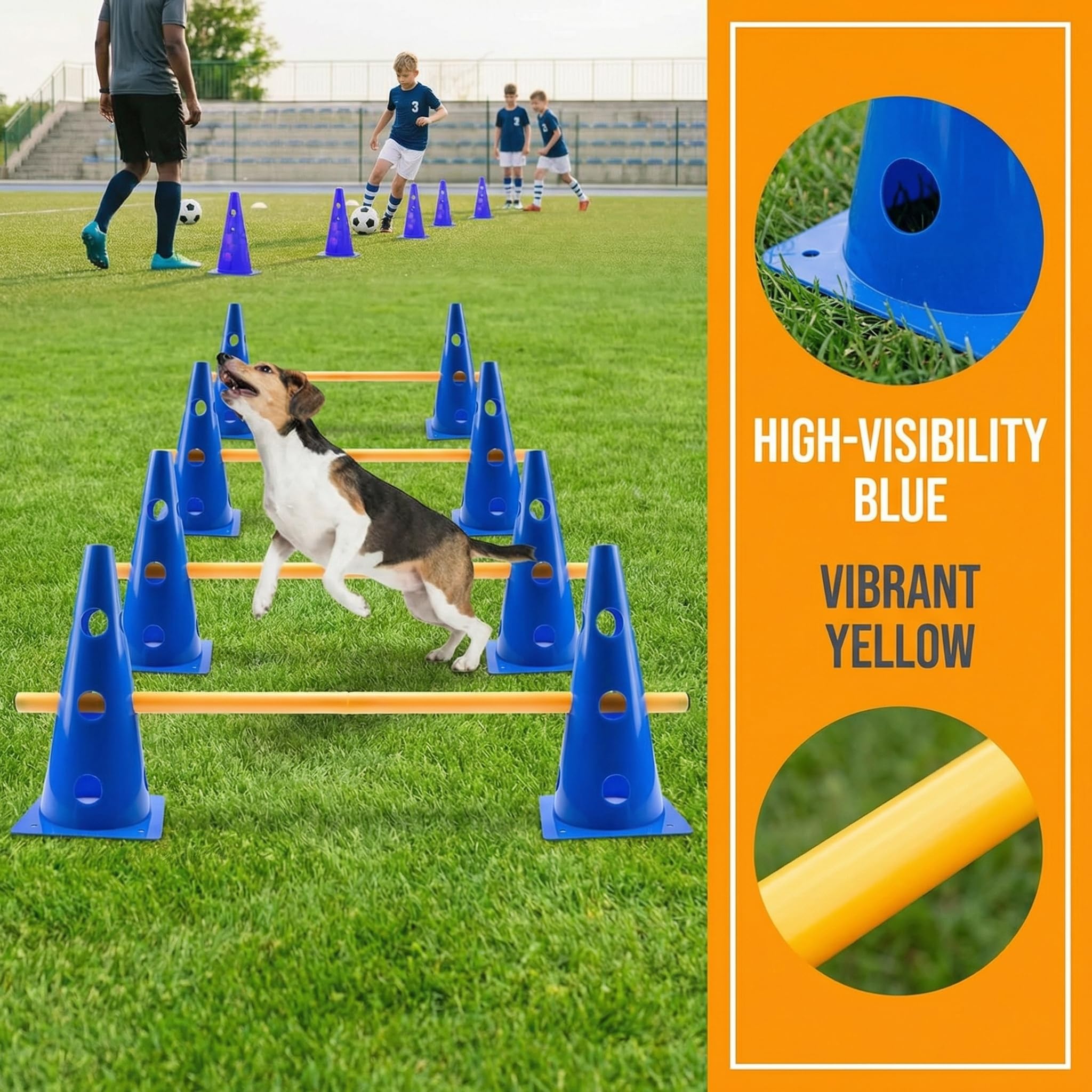 Agility Set Steckhürdenset für Hunde Hürden Cavaletti Hund Set 10 Kegel + 10 Stangen Hundetraining Zubehör zur Koordination & Fitness Hindernisse für Pferde Hundesport Fußball Erwachsene