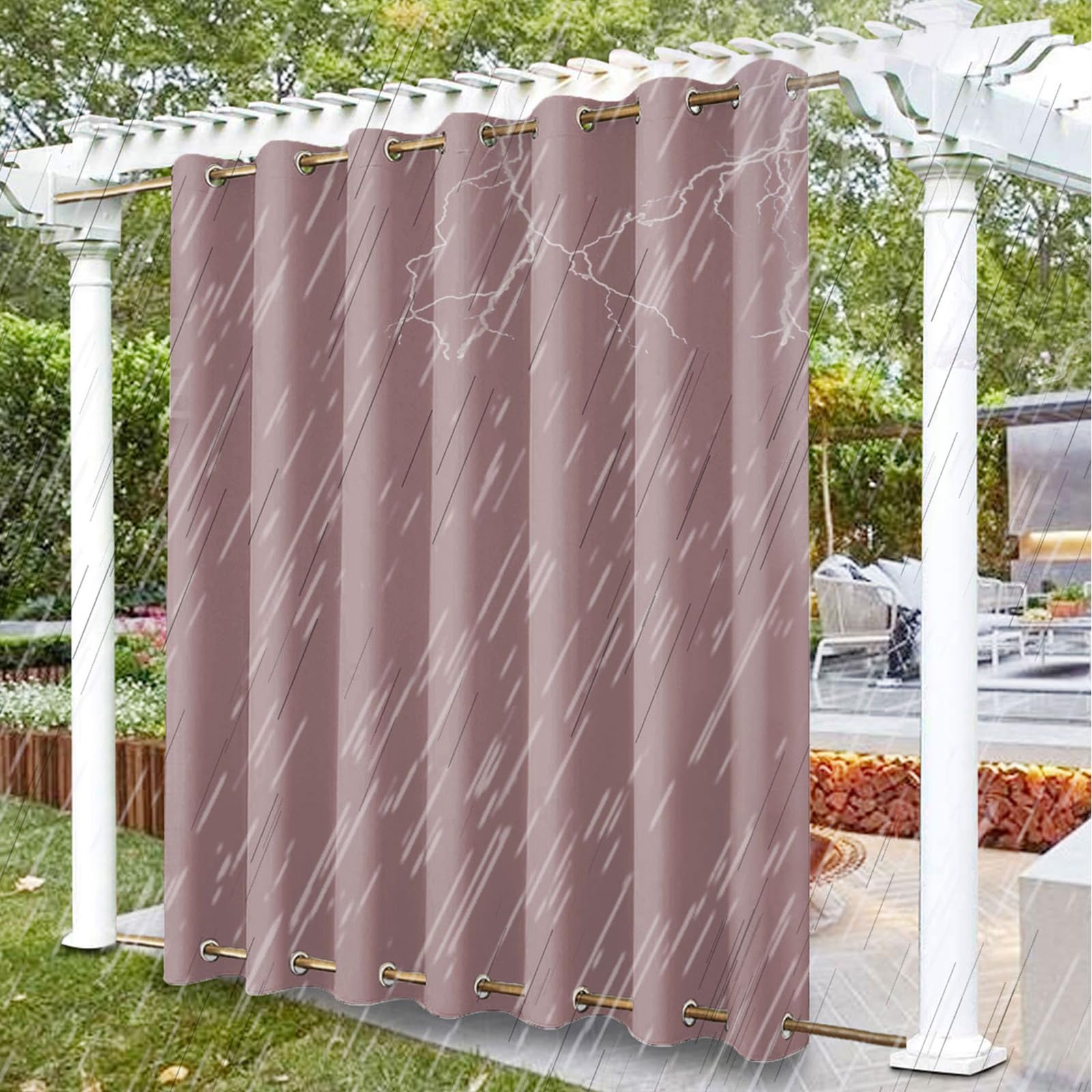 Rideaux d'extérieur imperméables et robustes avec œillets, 275 cm x 213 cm, anti-UV et résistant aux intempéries, pour terrasse et jardin - Rose