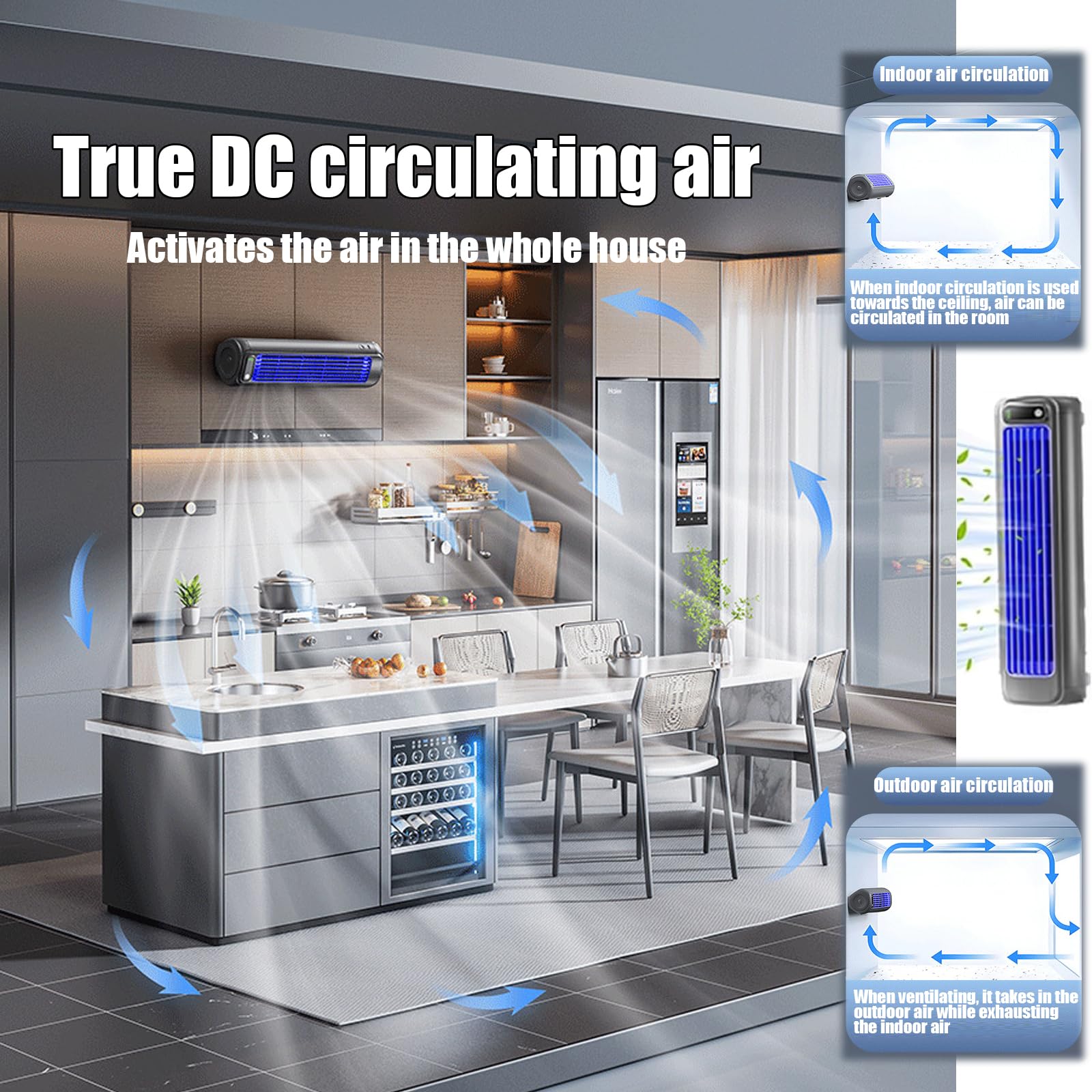 Festberg Cooling Ace,Portable Klimagerät,Wand Kabelloser Bladeless Mobile Air Cooler,Quiet Desktop Tower Fan,Cooling Fan for Room with 3 Speeds,Schlafzimmer,Küche & Büro Rapid (Grau)