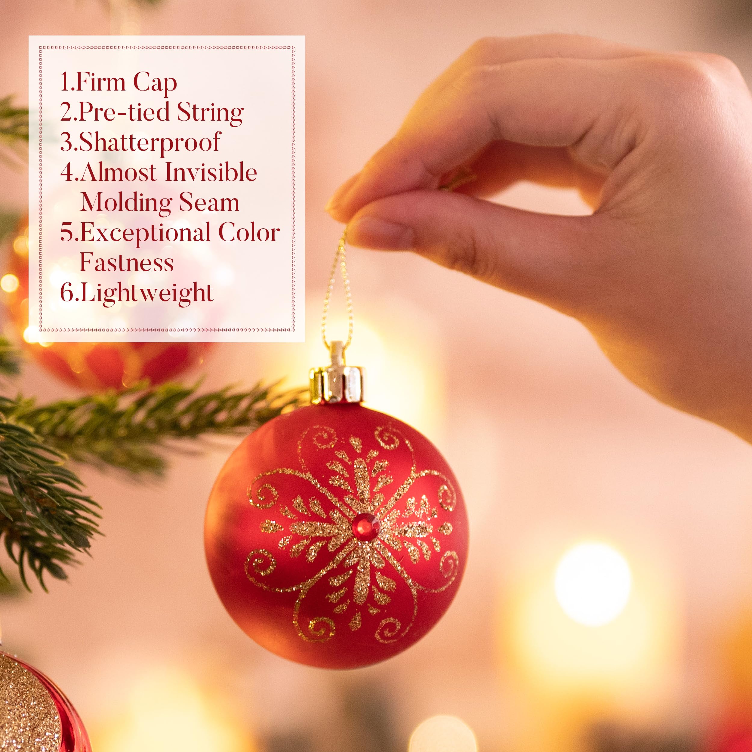 Valery Madelyn Boule de Noël de luxe incassable 30 carats 60 mm Or rouge Décoration à thème avec jupe de sapin (non incluse)