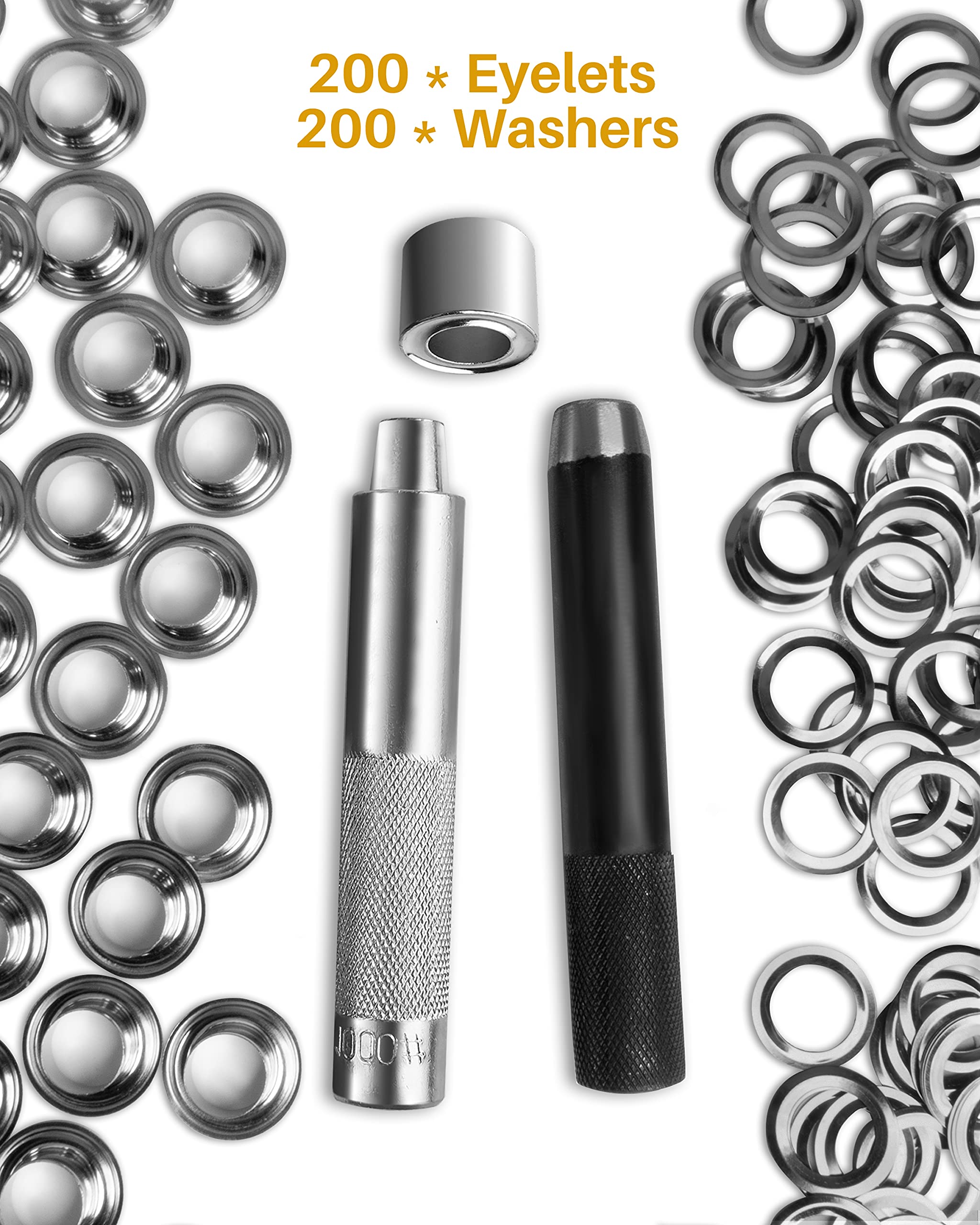 Grommet Tool Kit 1/2 Inch, 200 Sets Eyelets and Grommets and 3 Pieces