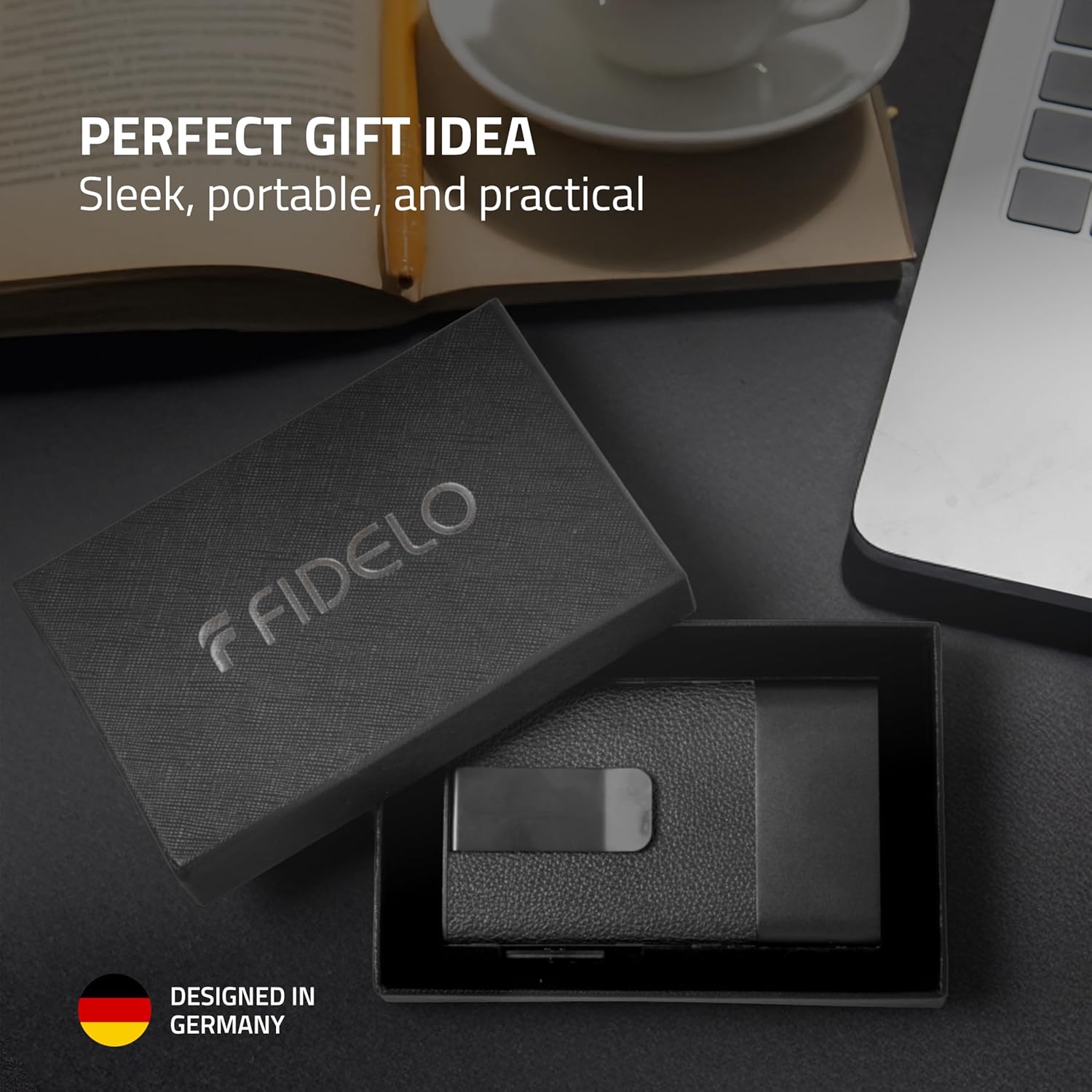 Fidelo Minimalist Men's Wallet with Money Clip - Leather & Aluminum Construction Clip Wallet - Durable Best Front Pocket Wallets For Men, Trigger Spring Cards Money Holder - Black - Image 7