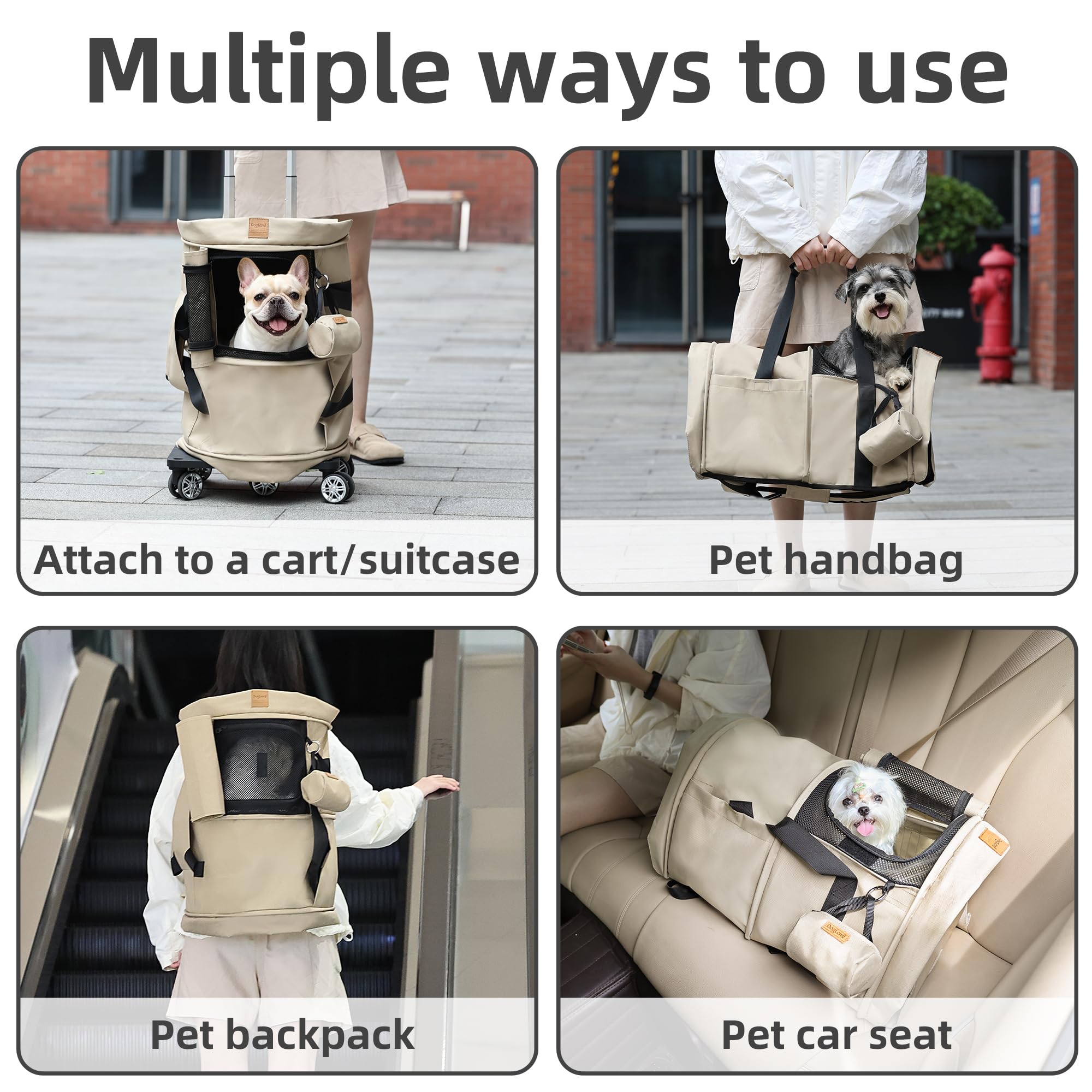 Zaino pieghevole per cani, impermeabile, a doppio uso, regolabile con imbottitura interna rimovibile, borsa da viaggio multifunzionale per cani (nero)