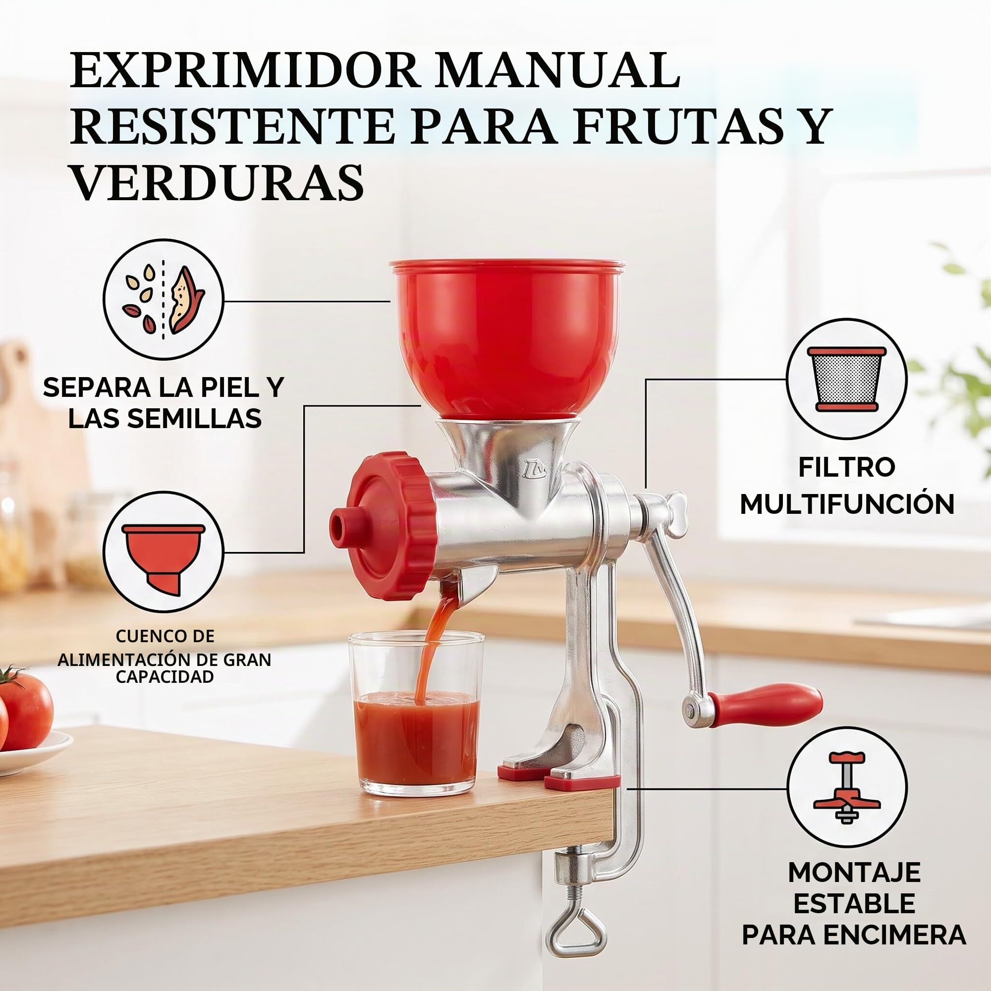 Exprimidor Manual para Tomates Limones Naranjas Colador de Frutas y Verduras de Aleación de Aluminio