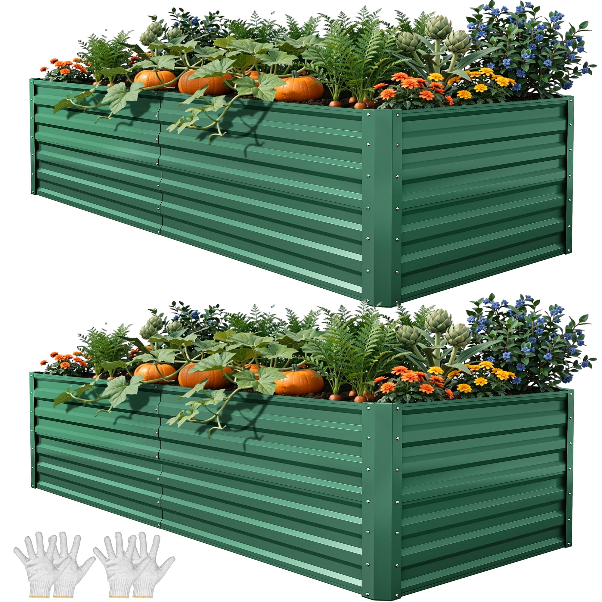 YITAHOME Raised Beds for Garden, 1550 L Raised Bed Made of Metal with 0.35 mm Galvanised Steel, Planter with Safety Edge and 4 Support Poles for Garden Fruits and Vegetables ⟮Silver, 240 x 120 x 54 cm