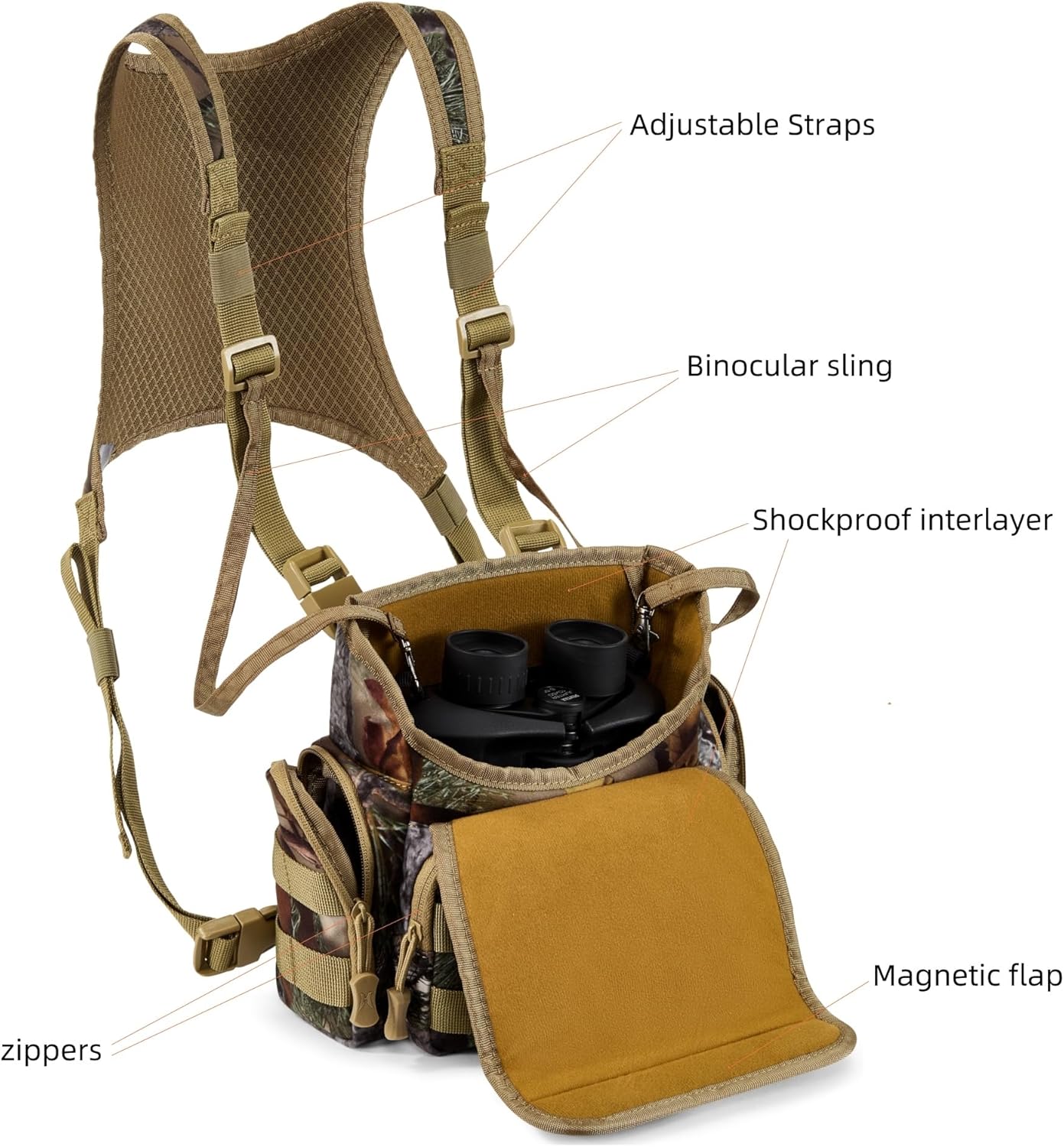 Binocular Harness Hunting Chest Pack - Silent Anti Glare Bino Bag with Rangefinder Pouch and Magnetic Flap, Also for Birding, Hiking, Fits Up to 56 Inches Chests (Camo) - Image 4