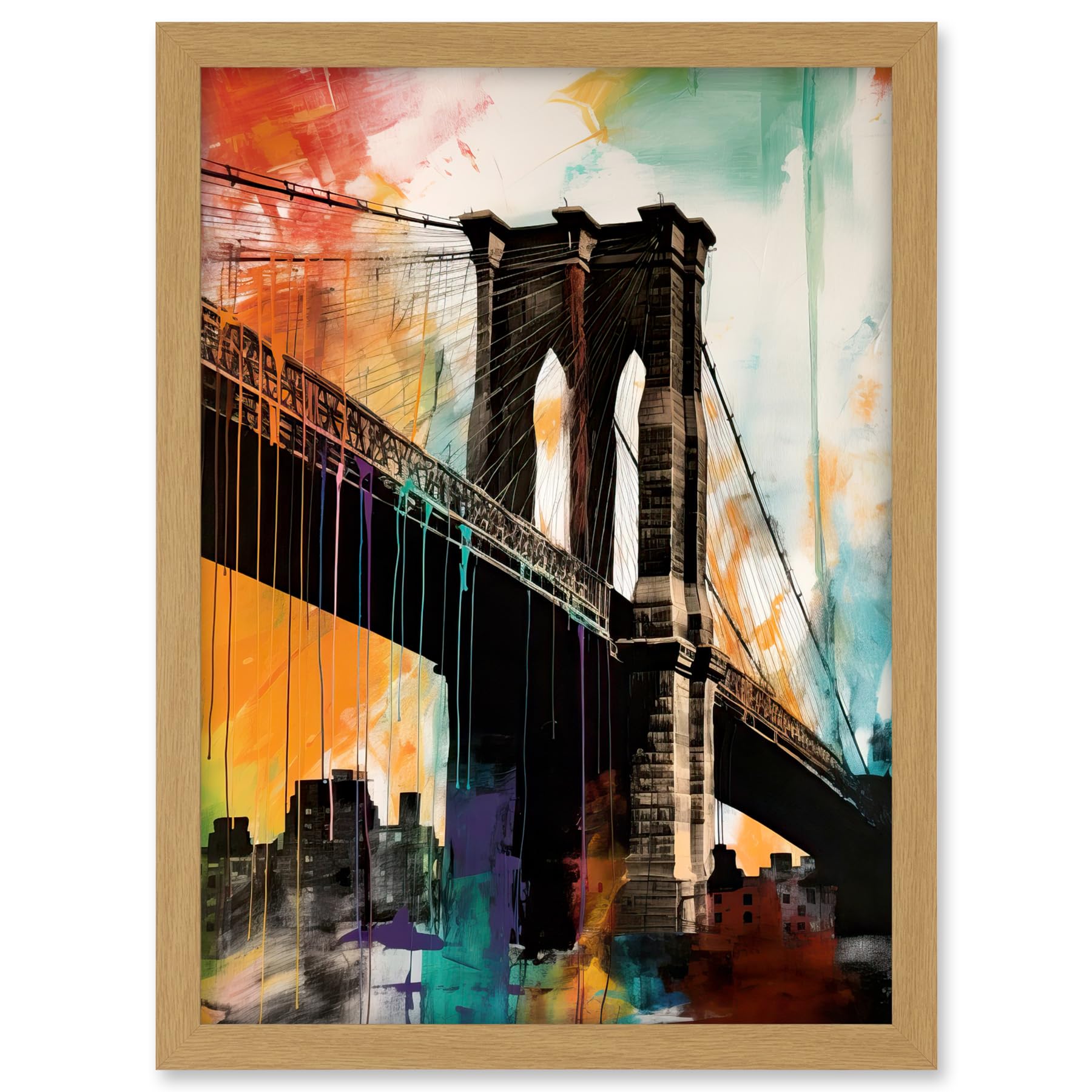 Artery8 Under the Brooklyn Bridge Multicoloured Cityscape Artwork Framed A3 Wall Art Print