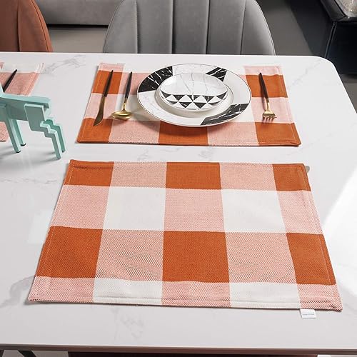 Miniatura 5 de Smile of hope Juego de 4 manteles individuales de lino de doble capa a cuadros de 12 x 18 pulgadas, impermeables, resistentes al calor, duraderos