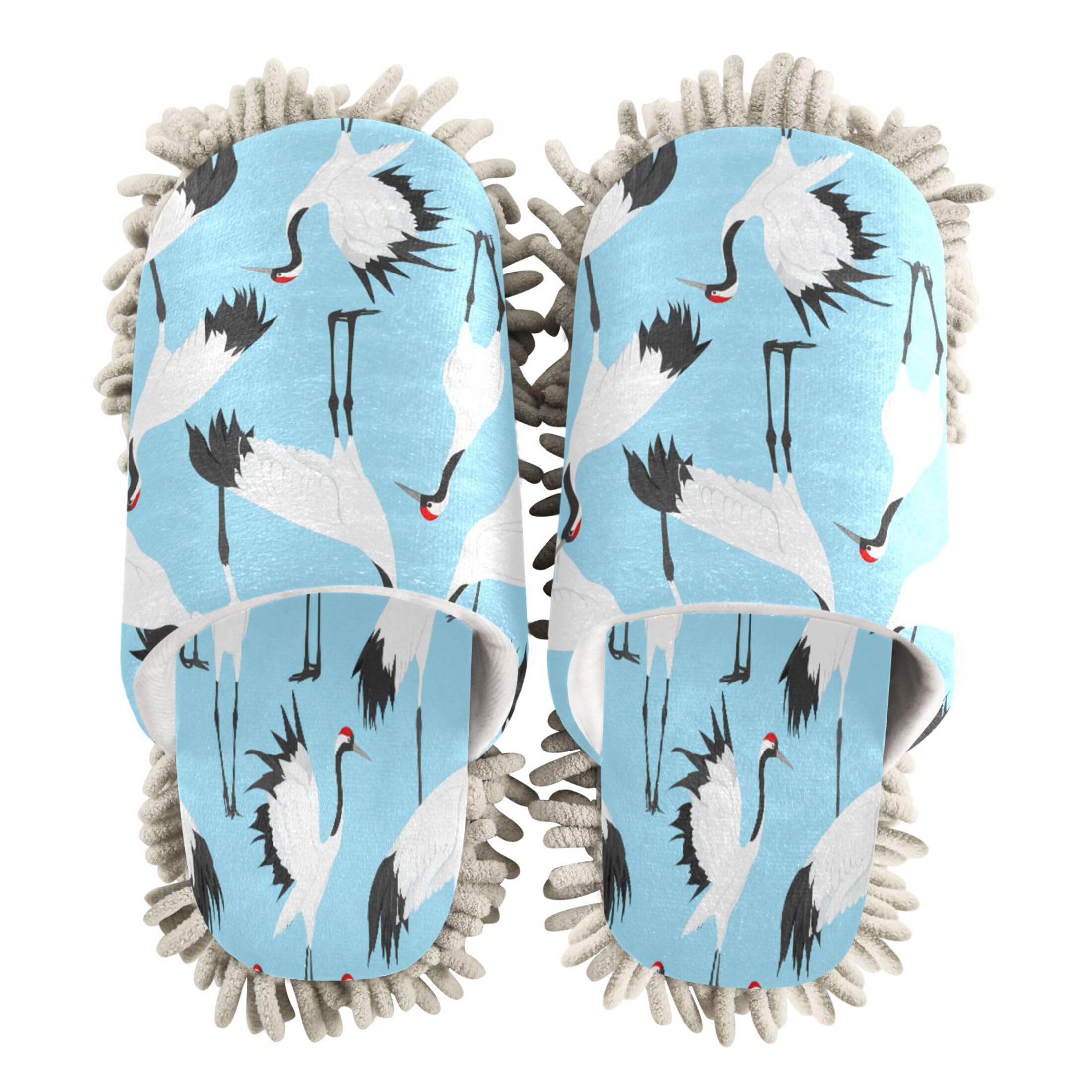 Kigai Elegant Cranes Mop Slippers for Floor Cleaning, Slippers for Women Men, Microfiber Floor Cleaning, L