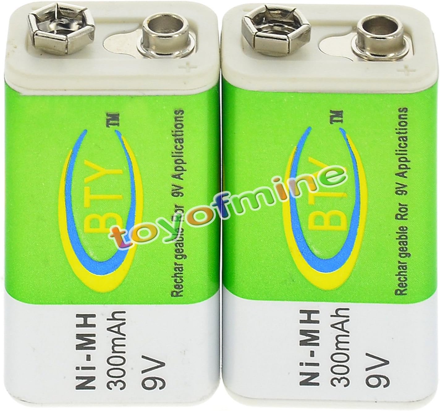 2x 9V 9 Volt 300mAh BTY Green Ni-Mh Rechargeable Battery