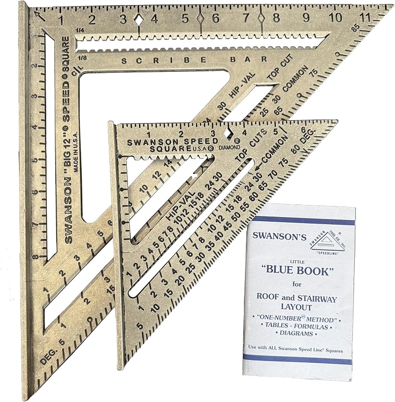 SWANSON Tool Co., Inc SW1201K Value Pack 7 inch Speed Square and Big 12 Speed Square (without layout bar) ships with Blue Book | Essential layout kit featuring both the 7-inch and 12-inch heavy-gauge aluminum speed squares ensuring ultimate precision