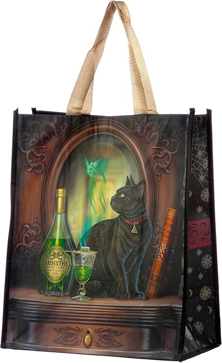 Puckator Lisa Parker Wiederverwendbare Einkaufstasche mit Absinth-Katze, Schultertaschen, Handtaschen für Damen, Canvas-Tragetaschen für Damen, Einkaufshandtasche, große Damentaschen, ästhetische