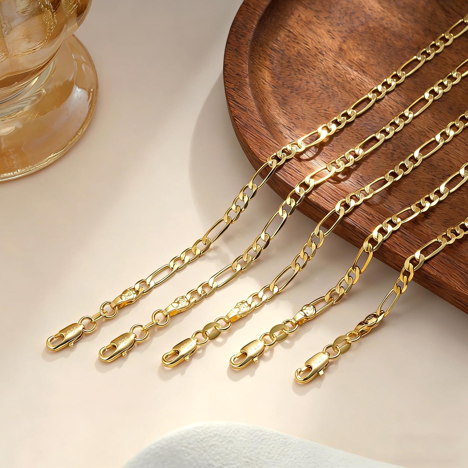 HIMSTORY Gold Chain for Men, 18K Gold Plated 925 Sterling Silver 3.5MM/5MM/7MM Figaro Chain Diamond Cut Gold Necklace Jewelry Gifts for Boyfriend Father Husband
