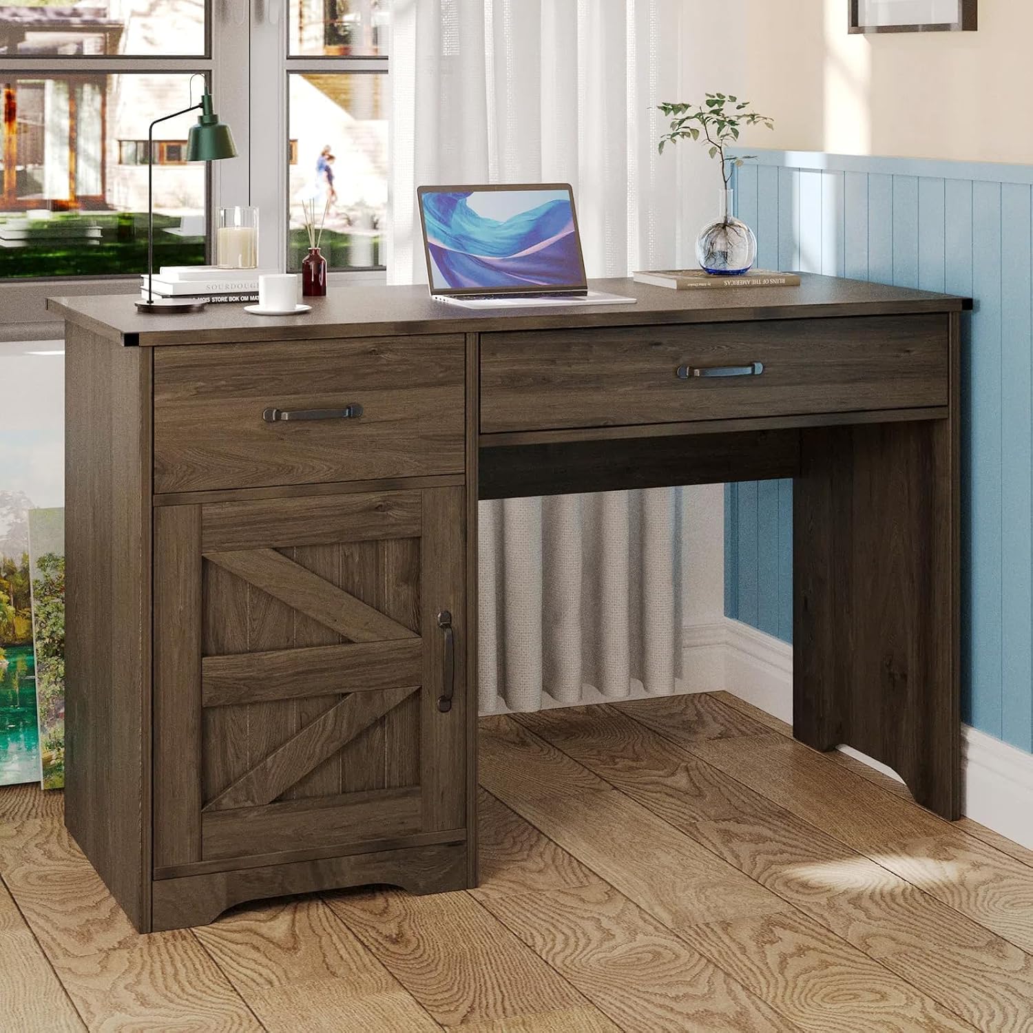 Farmhouse Computer Table Amazon.com: MaverickFurni Farmhouse Computer Desk with 2 Drawers ...