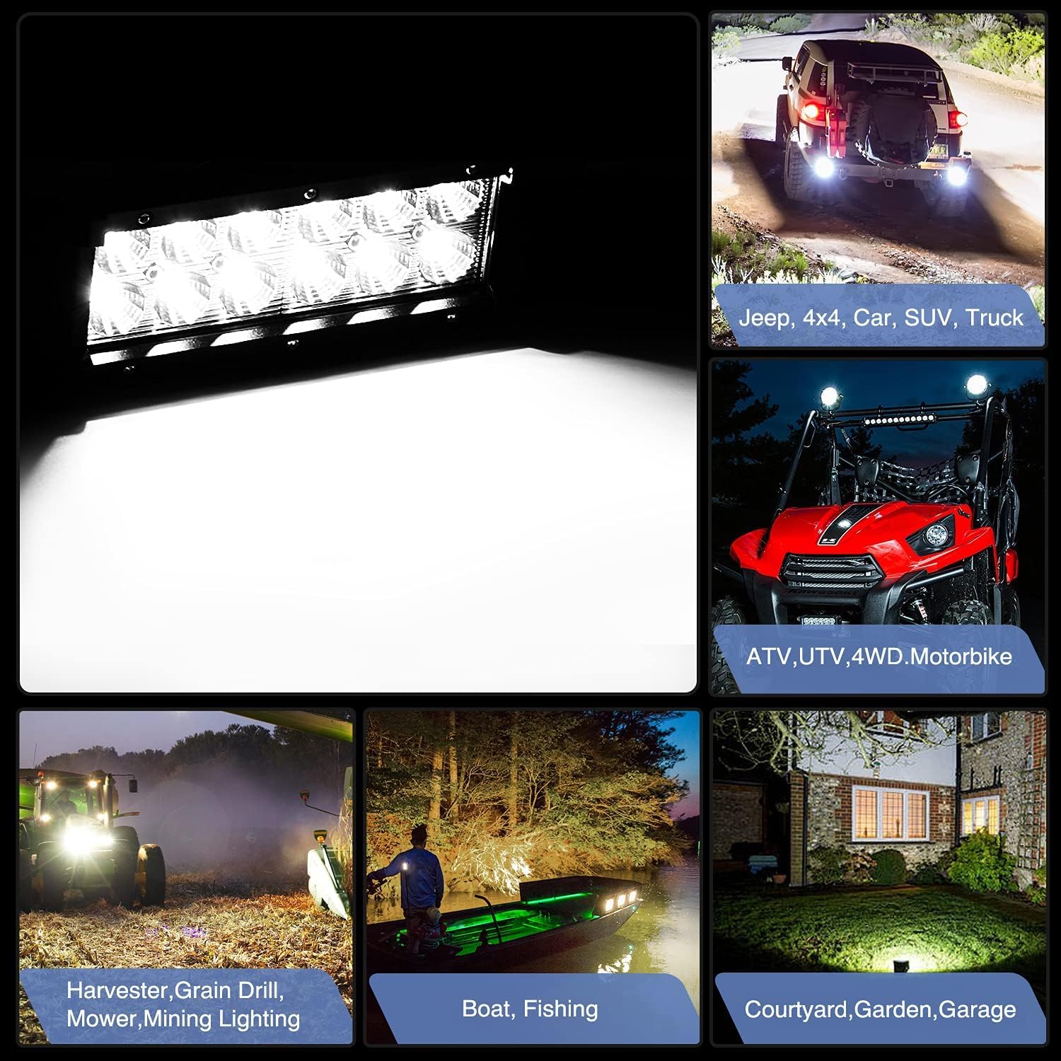 Nilight LED Light Bar 2PCS 6.5 Inch 36W Spot Led Pods Led Off Road Driving Light with 16AWG Wiring Harness Kit-2 Leads