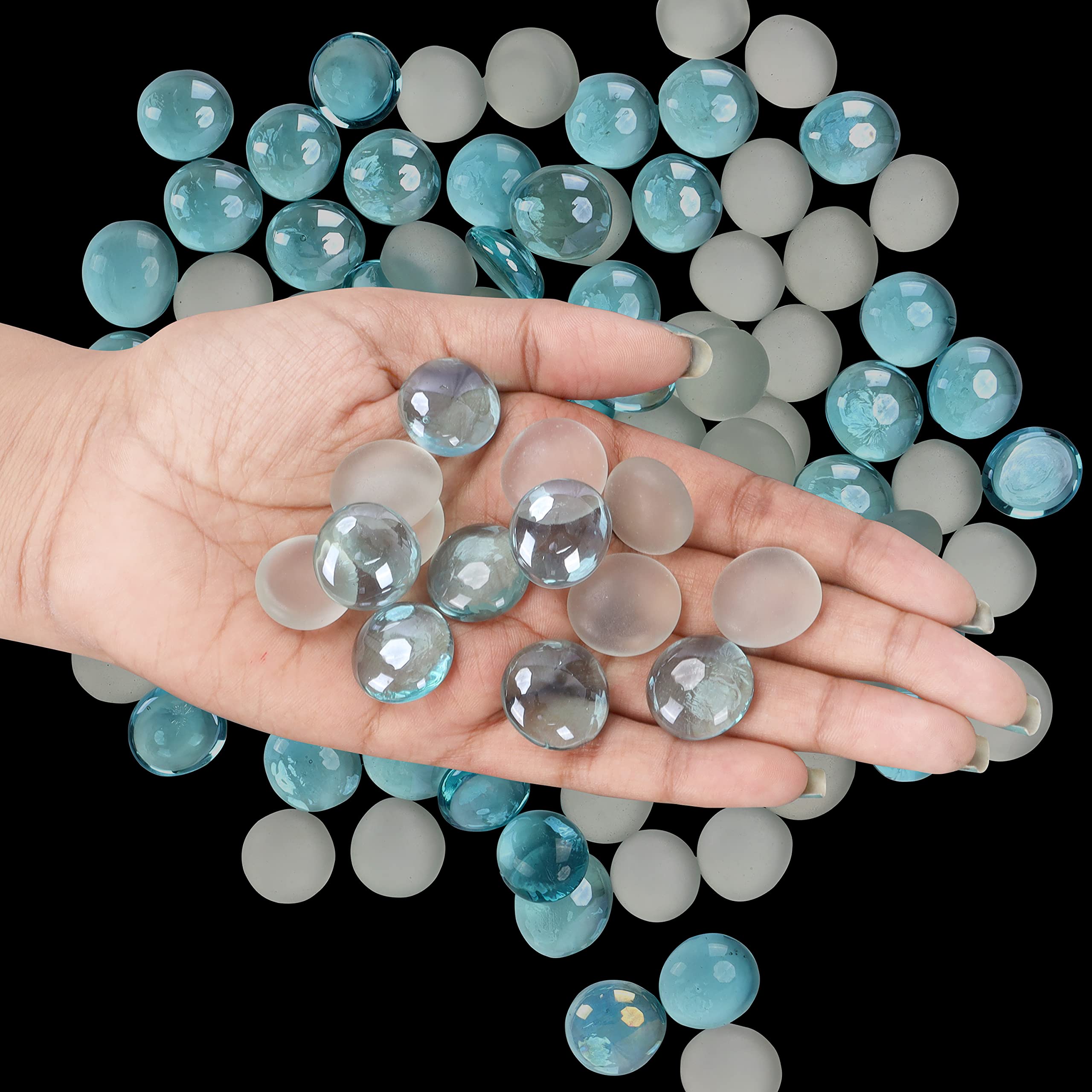Belle Vous Bille en Verre (95-105 Pièces / 500 g) - Bille Plate en Verre 20 mm - Pierres Précieuses Décoratives pour Mariage/Fête, Décoration de Table, Bille Deco Vase et Décor d’Aquarium