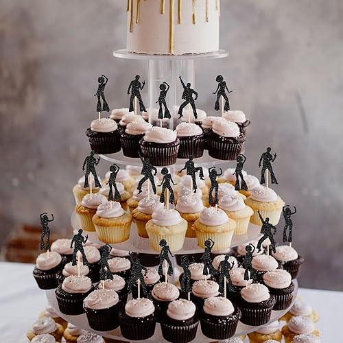 Miniatura 5 de Paquete de 30 adornos para cupcakes de discoteca de los años 70 con purpurina de los años 70 para música, boda, cumpleaños, discoteca de los años