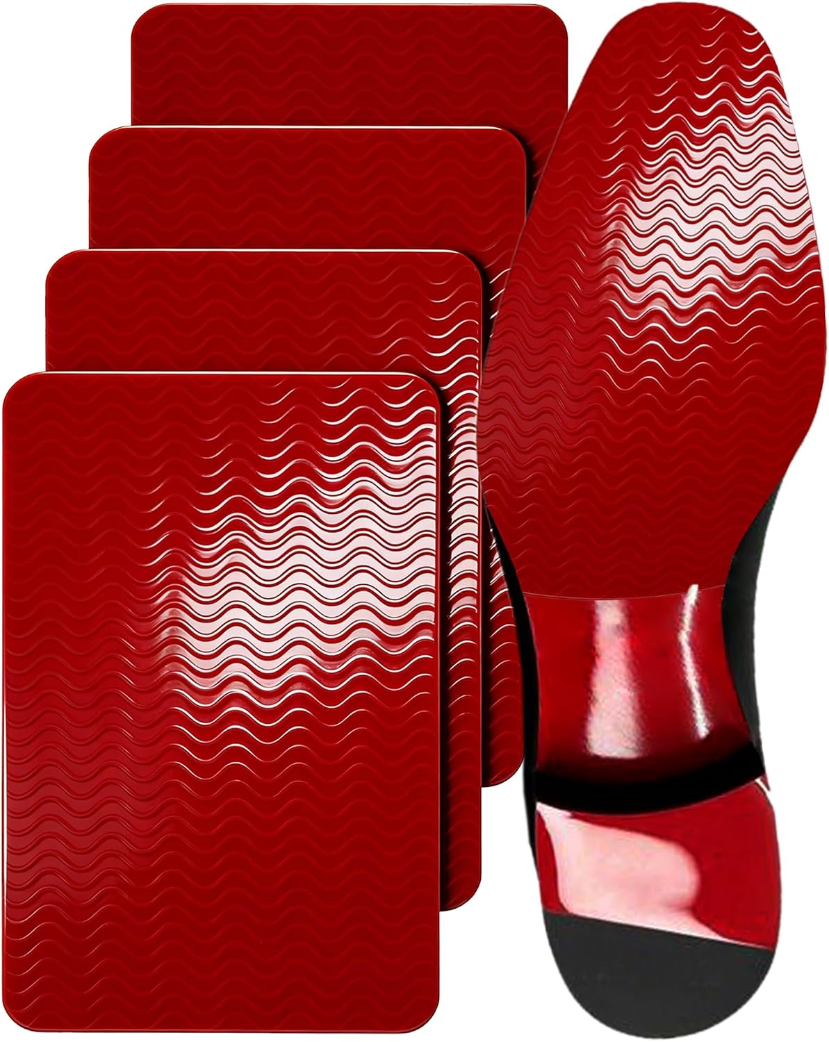 Black Wave Texture Anti-Slip Shoe Grips | Maximum Traction Sole Protectors for Heels, Sneakers & All Shoes | Slip-Resistant Sole Guard | Repair Pads for Damaged Soles (4Pcs Black, 6x4”)