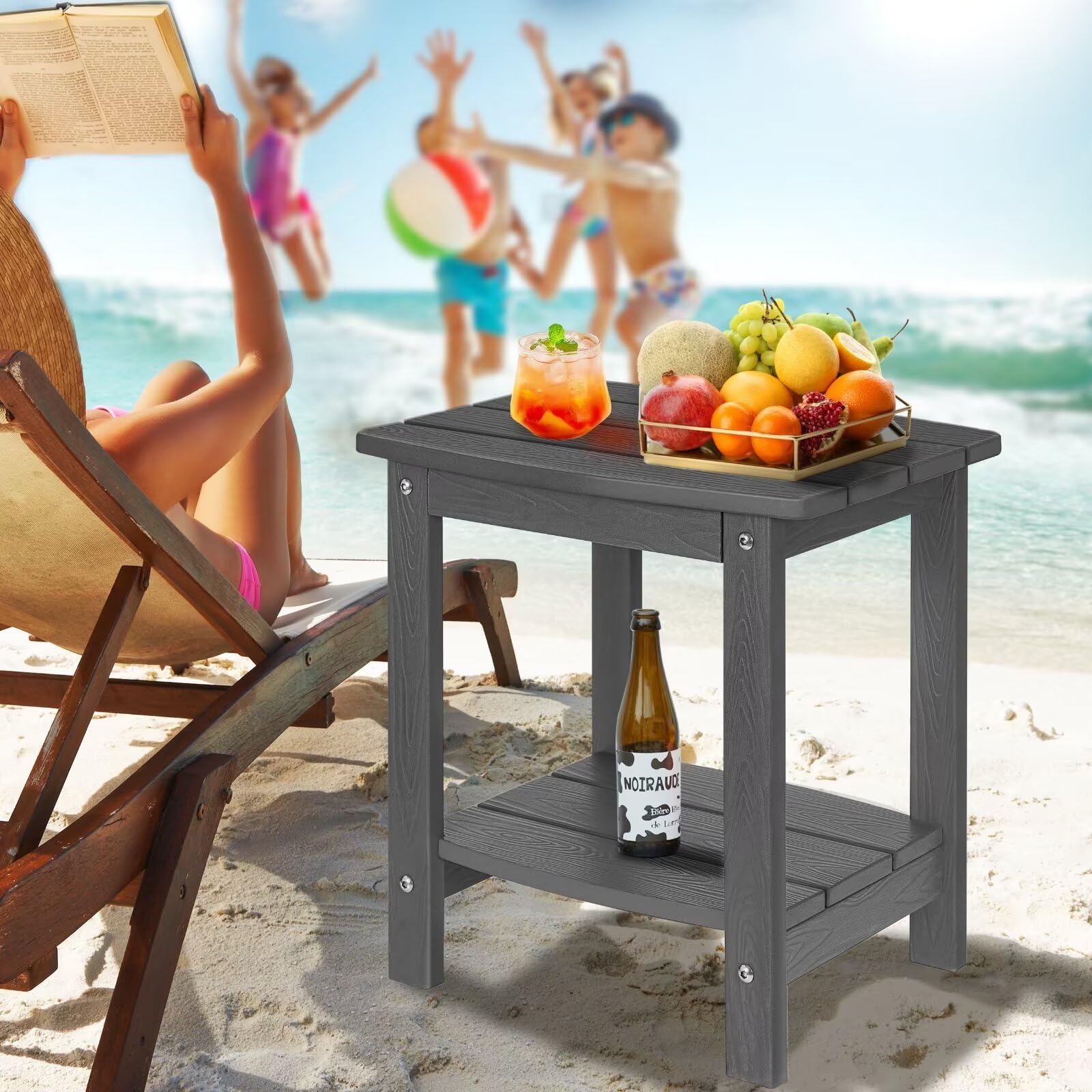 HIPS Adirondack - Mesa auxiliar para exteriores, pequeña de doble capa, impermeable, cuadrada, balcón, mesas auxiliares modernas para patio, piscina, playa, porche, cubierta, uso en interiores o 5