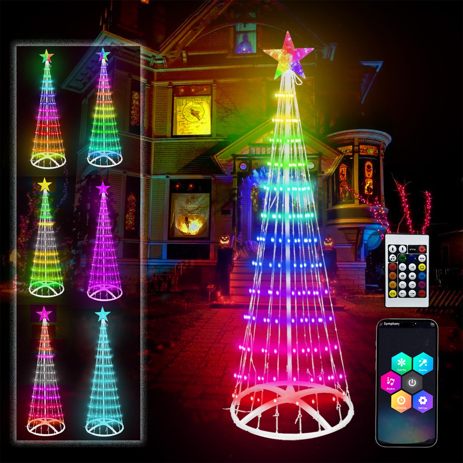 Christmas Cone Tree Light, 5ft 205 LED Color Change Christmas Tree Outdoor with Remote & App Control, Christmas Tree Light Show Waterproof for Xmas Outside Indoor Yard Porch Decorations