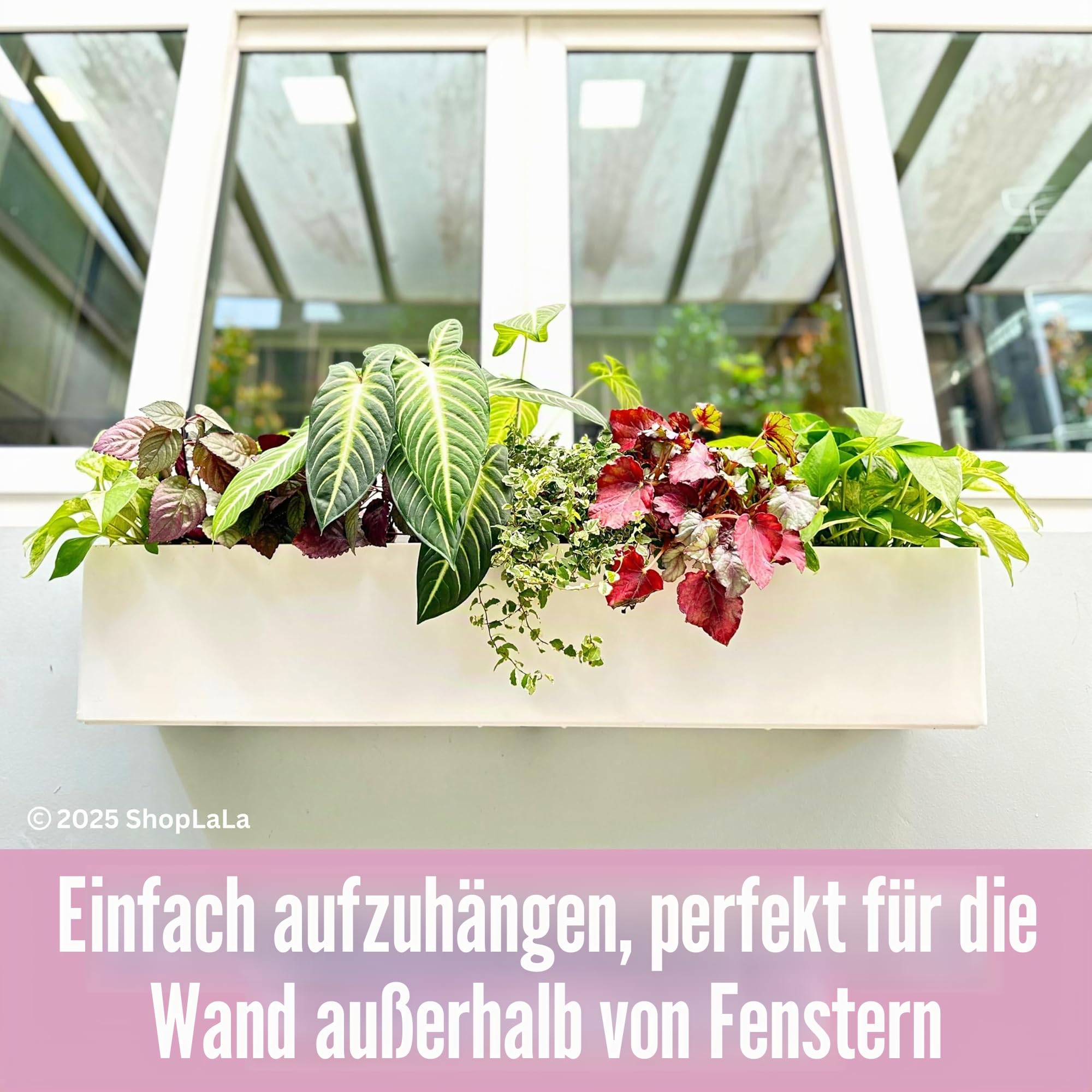 LaLaGreen Pflanzkästen für den Außenbereich (1 Packung, 101,6 cm), rechteckig, selbstbewässerndes System, Blumenkästen mit Halterung, große weiße Pflanzgefäße, vertikale Pflanzgefäße, hängende