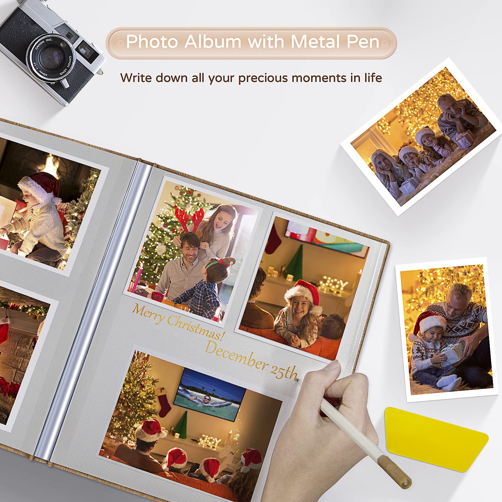 Popotop Álbum de fotos grande autoadhesivo de 4 x 6, 5 x 7, 8 x 10 pulgadas, álbum de fotos, regalo para mamá, familia, bebé y boda, con bolígrafo de metal y tablero de plástico