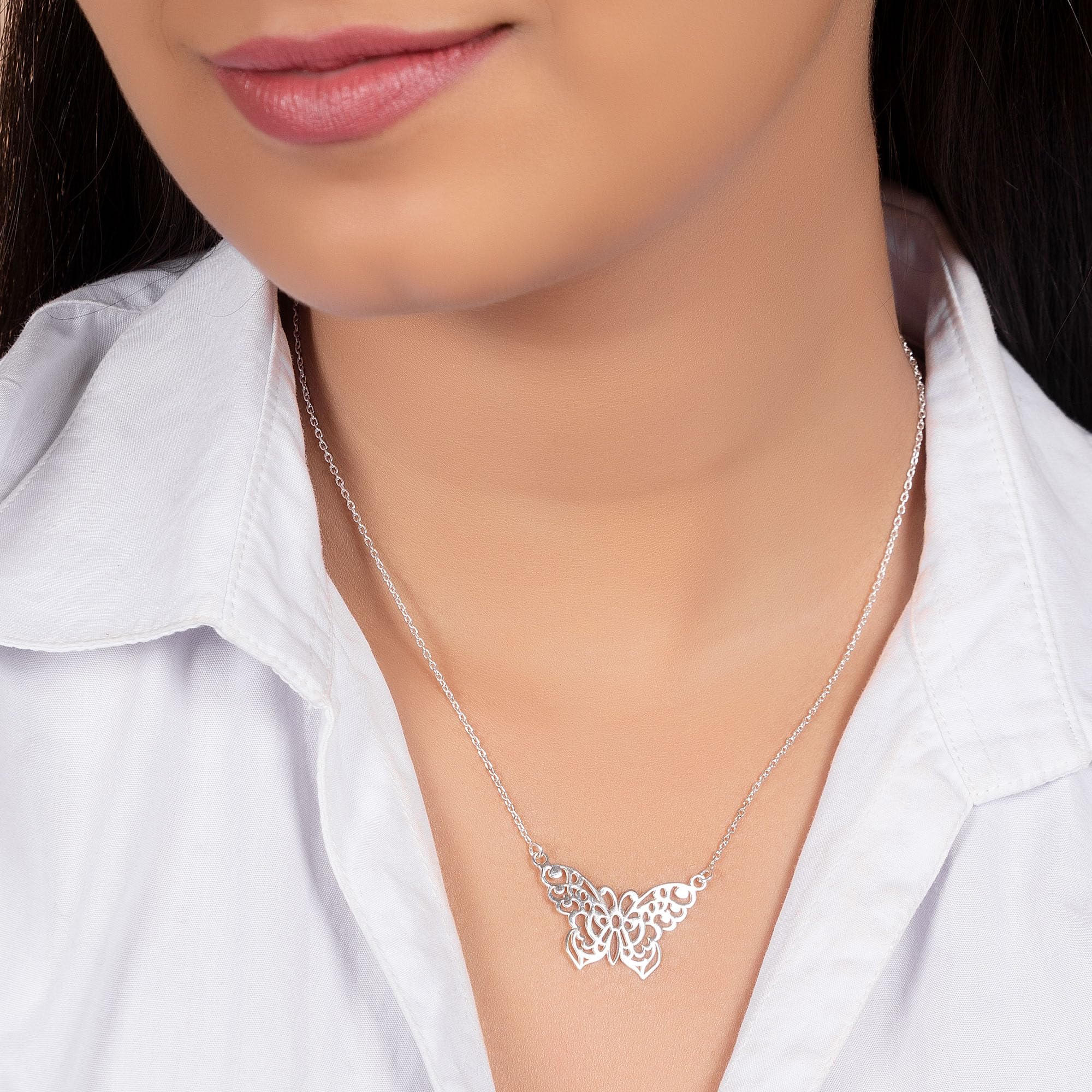 Bling Jewelry Collar Mariposa Grande Recorte Filigrana Collar Llamativo Para Mujer .925 Plata Esterlina 16 Pulgadas
