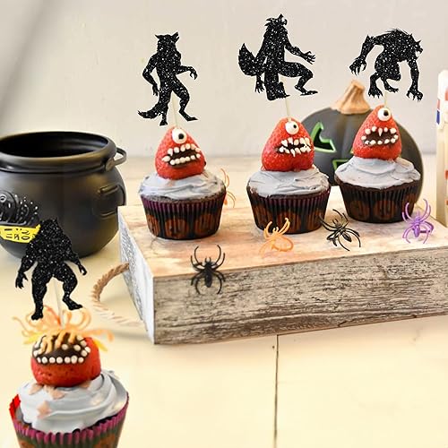 Miniatura 101 de Gyufise 24 piezas de decoración de magdalenas fantasmas – Purpurina blanca espeluznante Halloween Baby Shower Cupcake Picks para decoración