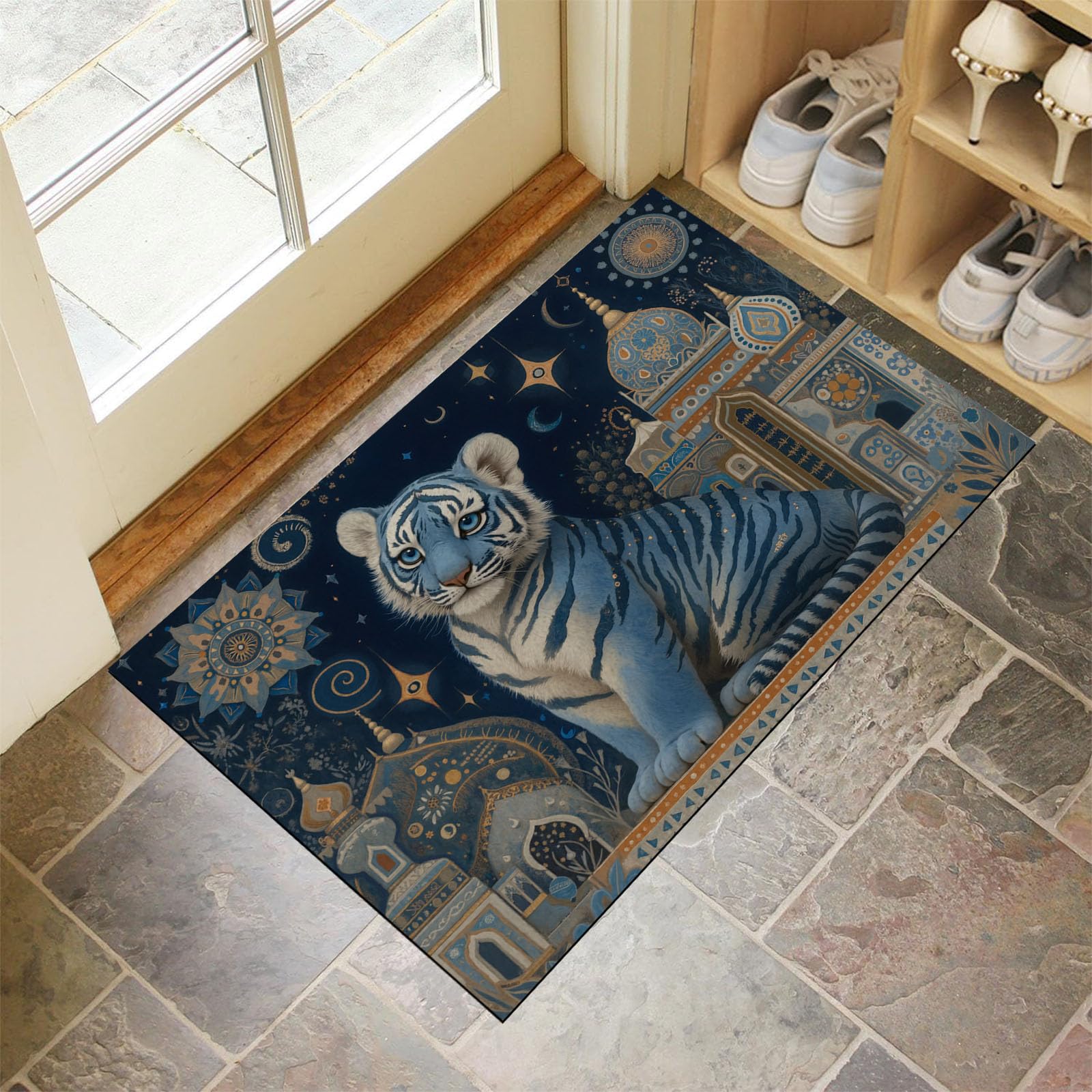 Tapis d'entrée absorbant et antidérapant paillasson bleu lavable