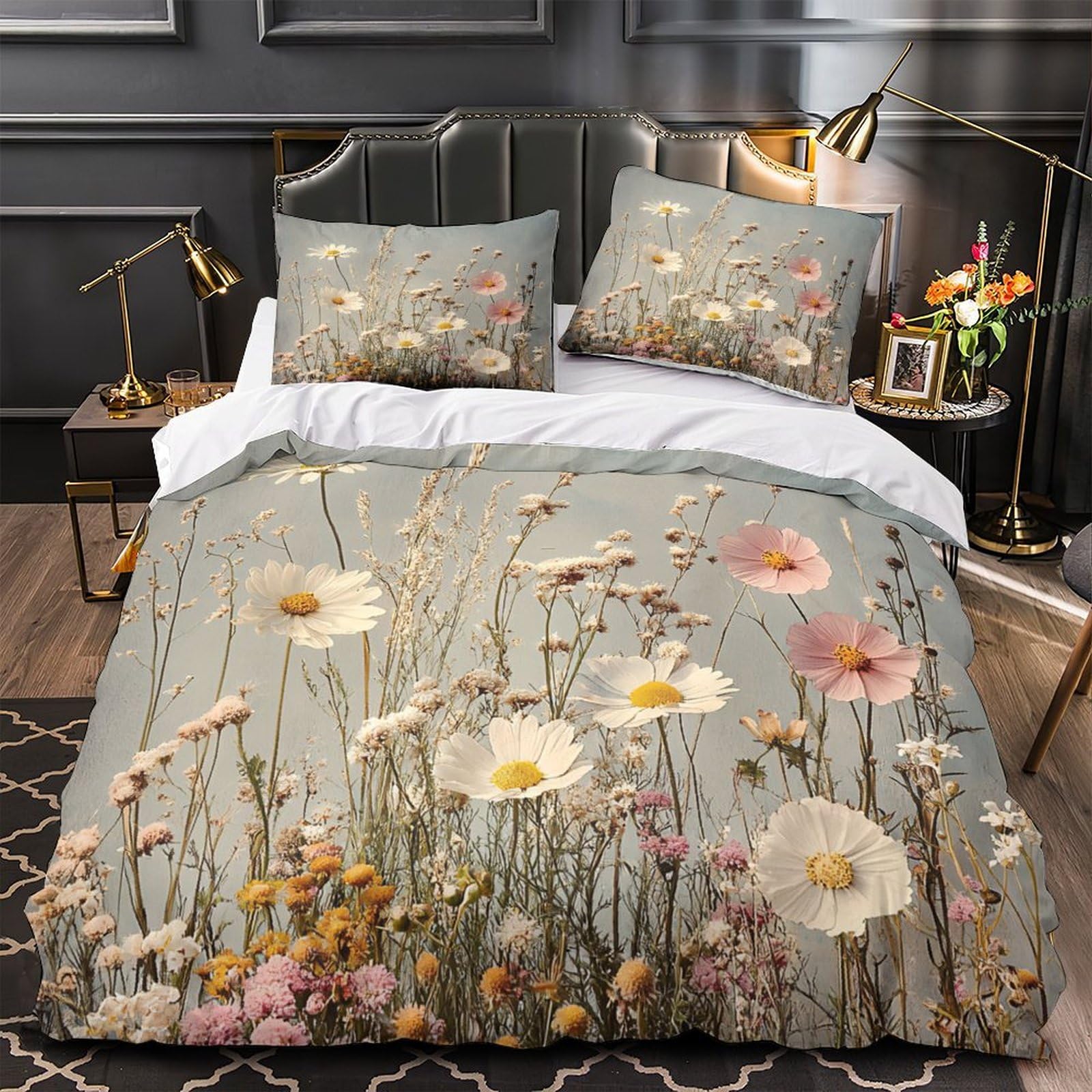 Housse de couette fleurs sauvages en microfibre douce avec fermeture éclair 140x200