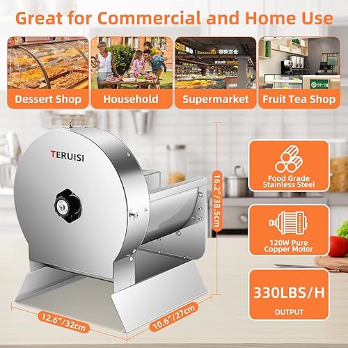 Miniatura 7 de Cortadora eléctrica de verduras, máquina cortadora de frutas comercial de 120 W con grosor ajustable de 0-0.5 pulgadas, acero inoxidable 2 en 1