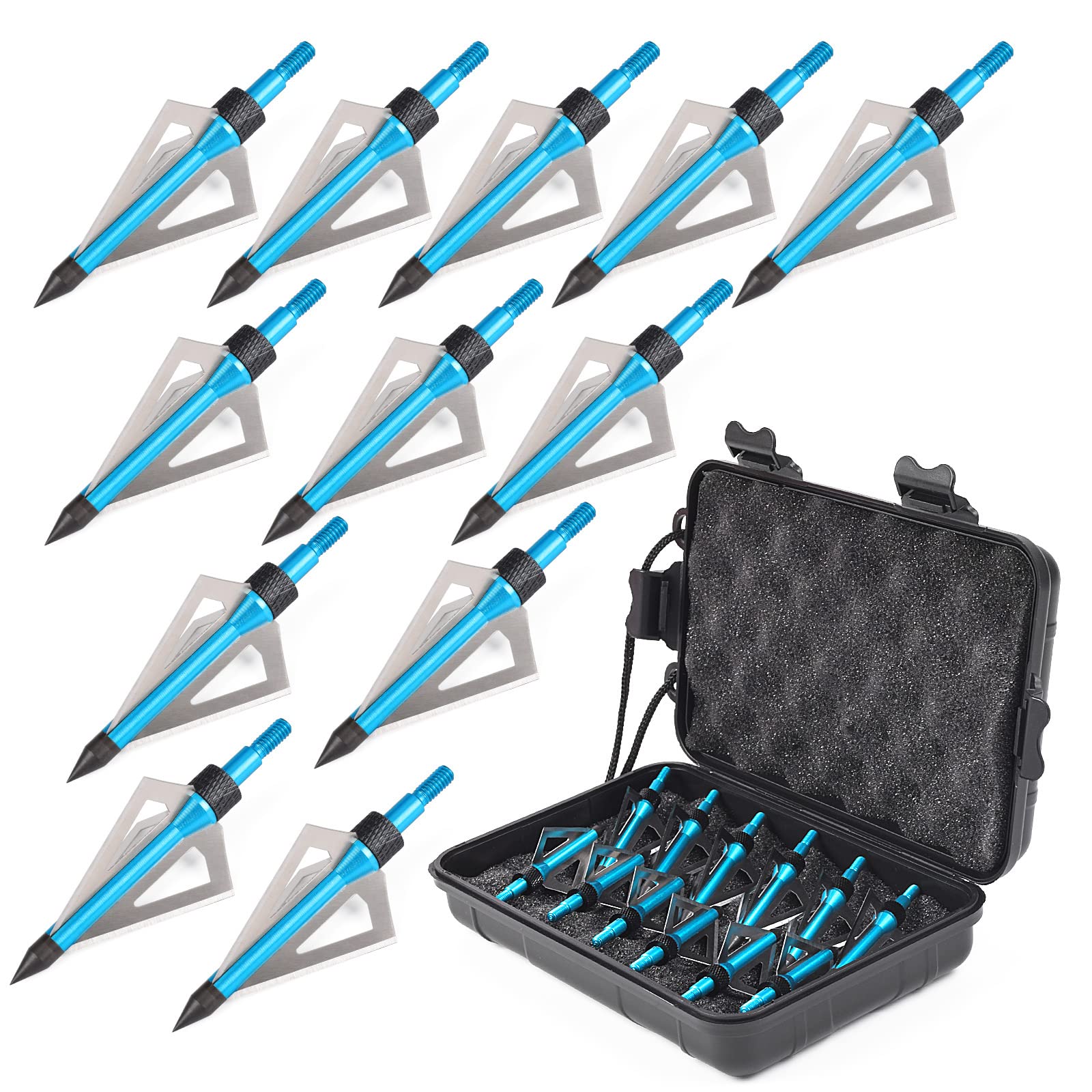 12 Pcs Tir à l'arc Chasse Pointes de Flèches 100 Grains Pointe de Flèche Extérieure Embouts à Visser avec Boîte de Têtes Larges Portable en Plastique pour Arc à Poulies et Arbalète
