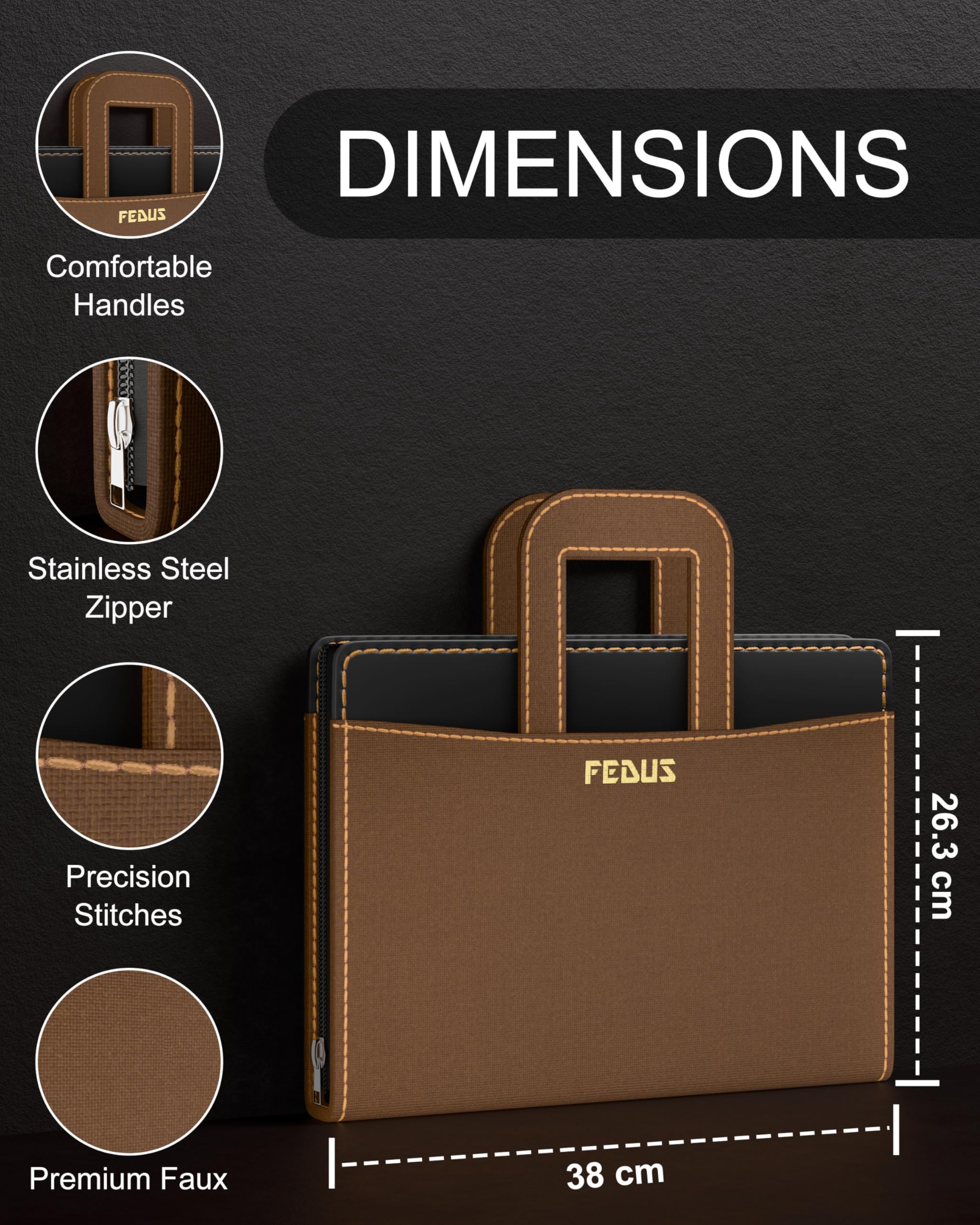 FEDUS Files for Documents 10 Leafs Foolscap Size (Bigger Than A4 Size) 4 Ring File with Hidden Handle Multipurpose Leatherette Portfolio Professional Executive Document File Folder for certificates 3
