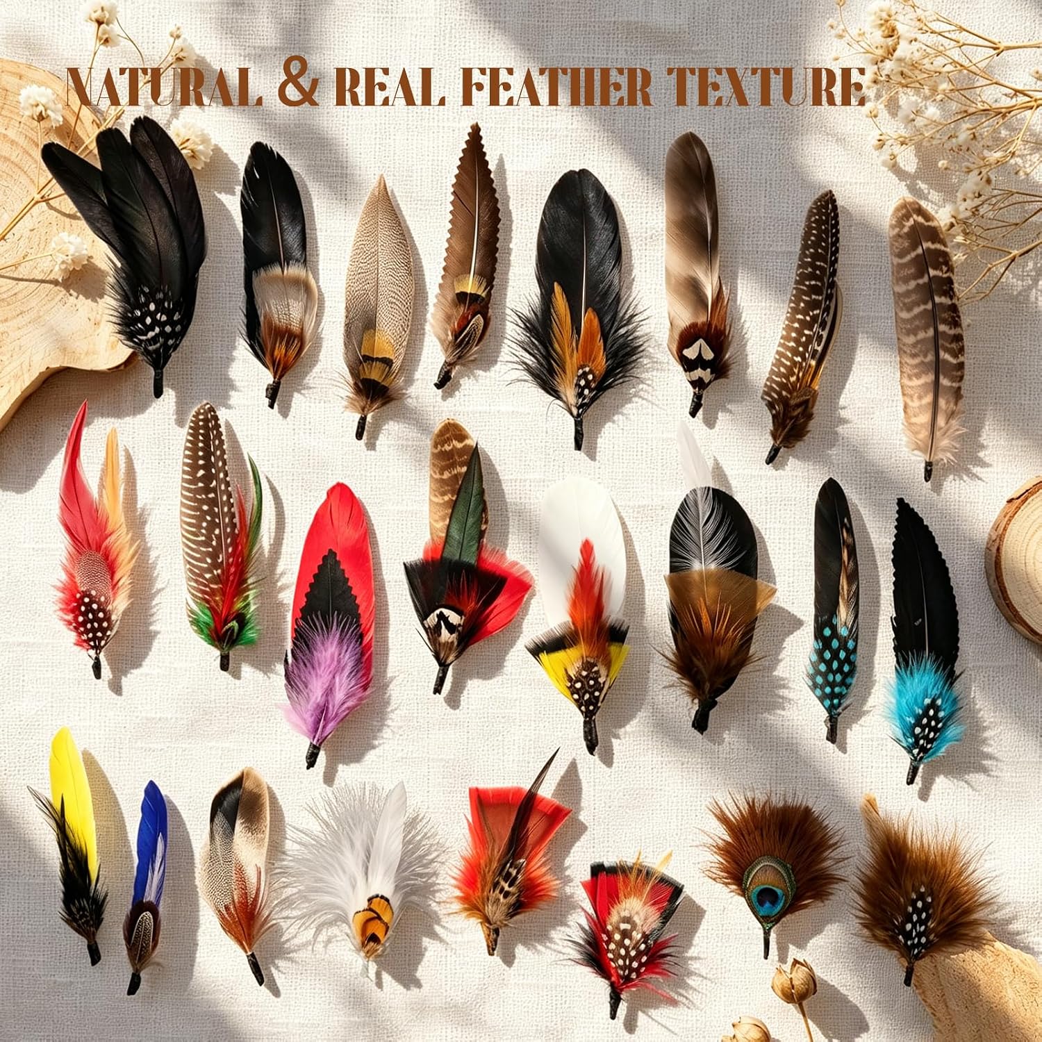 Natural Hat Feathers 24 Pcs Assorted Real Feathers in Brown & Black Tones for DIY Crafts, Hat Accessories, Fedora, Cowboy, Trilby Hats – Oktoberfest, Christmas Party Decor