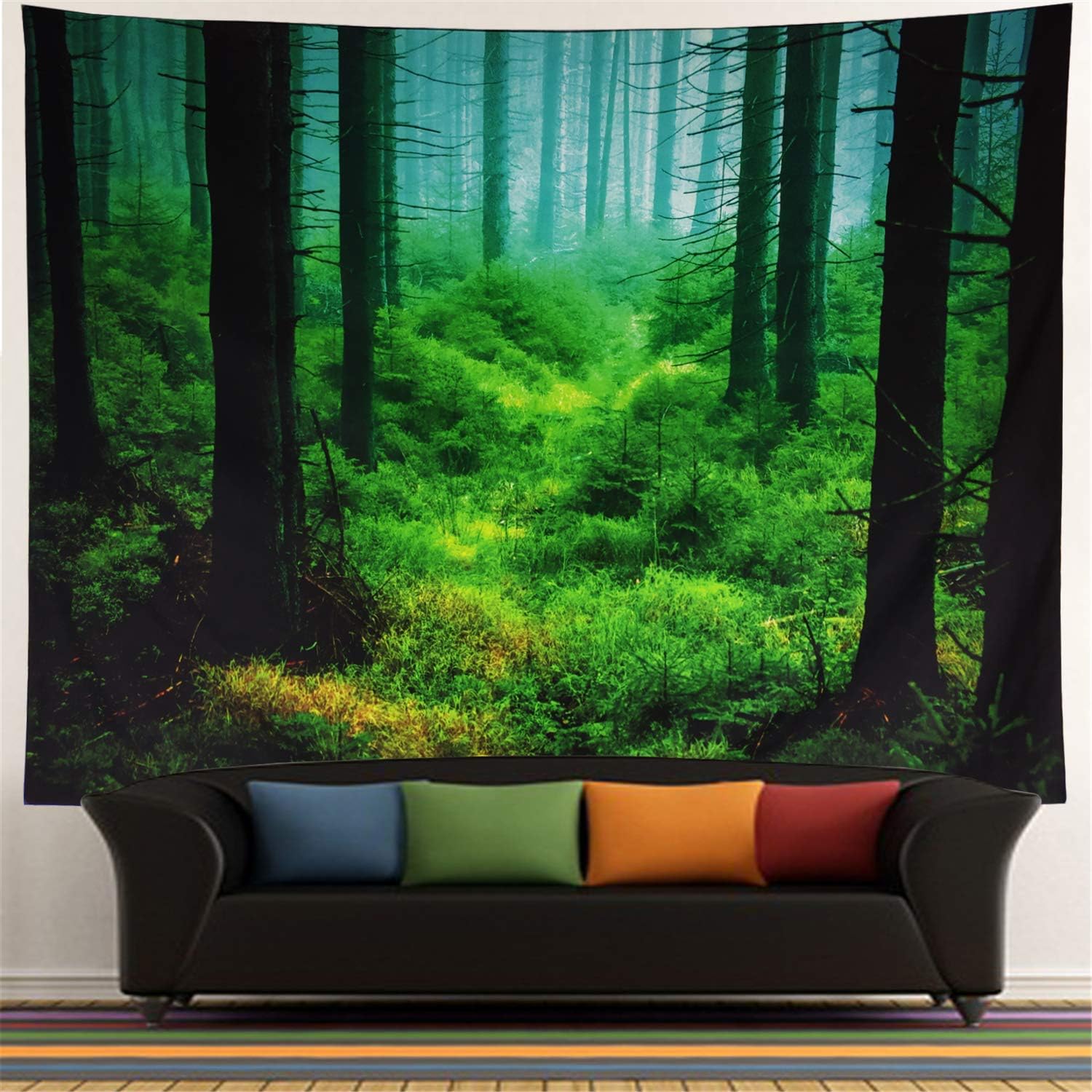 Racunbula Misty Forest Tapestry Trees Wall Hanging Tapestry Triangle Forest Tapestry Woodland Landscape Forest Tapestry Night Multi-Color for Bedroom Living Room Dorm (59"× 78",Forest)