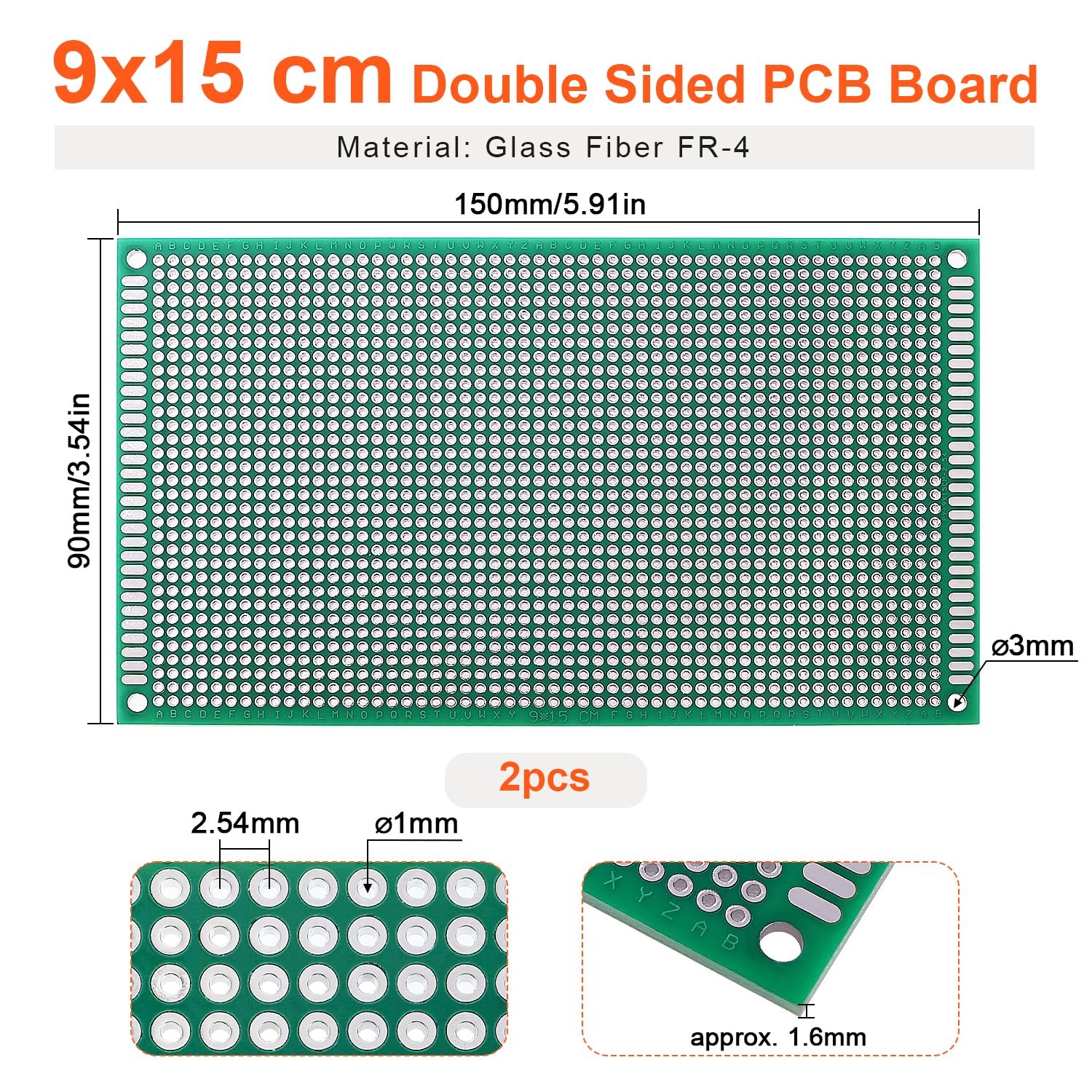 2 Pièces 9x15 cm Cartes PCB Prototype, Universel Cartes de Circuit Imprimé Double Face, PCB Board, pour Projets de Soudure DIY, Compatible avec les Kits Arduino