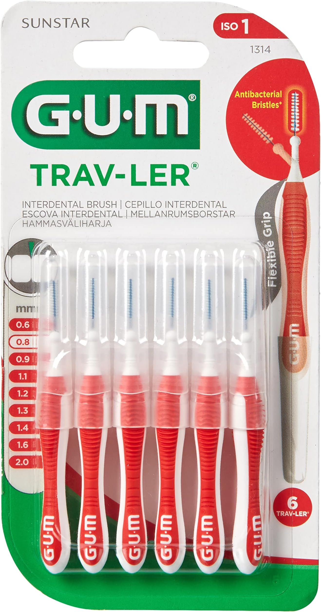 Trav-Ler Plaque Removal - Interdental Brush -Red- Ergonomic Comfort Flexible Handle - Removes upto 25% more plaque - Wire is Coated - Anti Bacterial Protection Bristles - Use Gently - 6 pcs