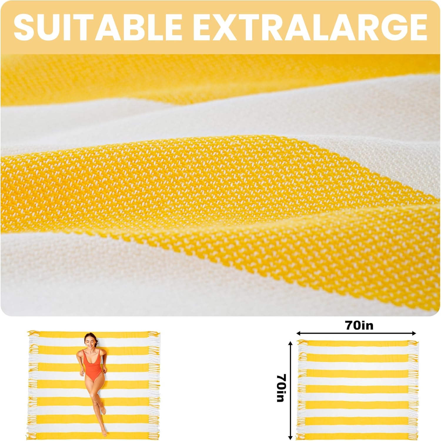 Oversized Giant Turkish Beach Towel Blanket Extra Large XXL Lightweight Quick Dry Sand Free Boho Throw Pool Cloud Sandrpoof Blankets Women Men Big Jumbo Wide 2 Person Size Green Vertical Stripe