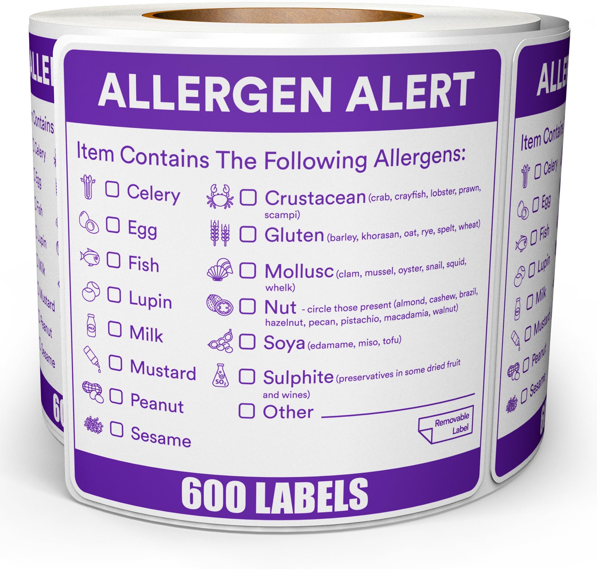 Allergen Labels – 600pc Roll of Allergen Stickers – Professional Natasha’s Law Allergy Sticker Labels for Commercial Kitchens & Catering Outlets, 5cm x 5cm, 1 Roll